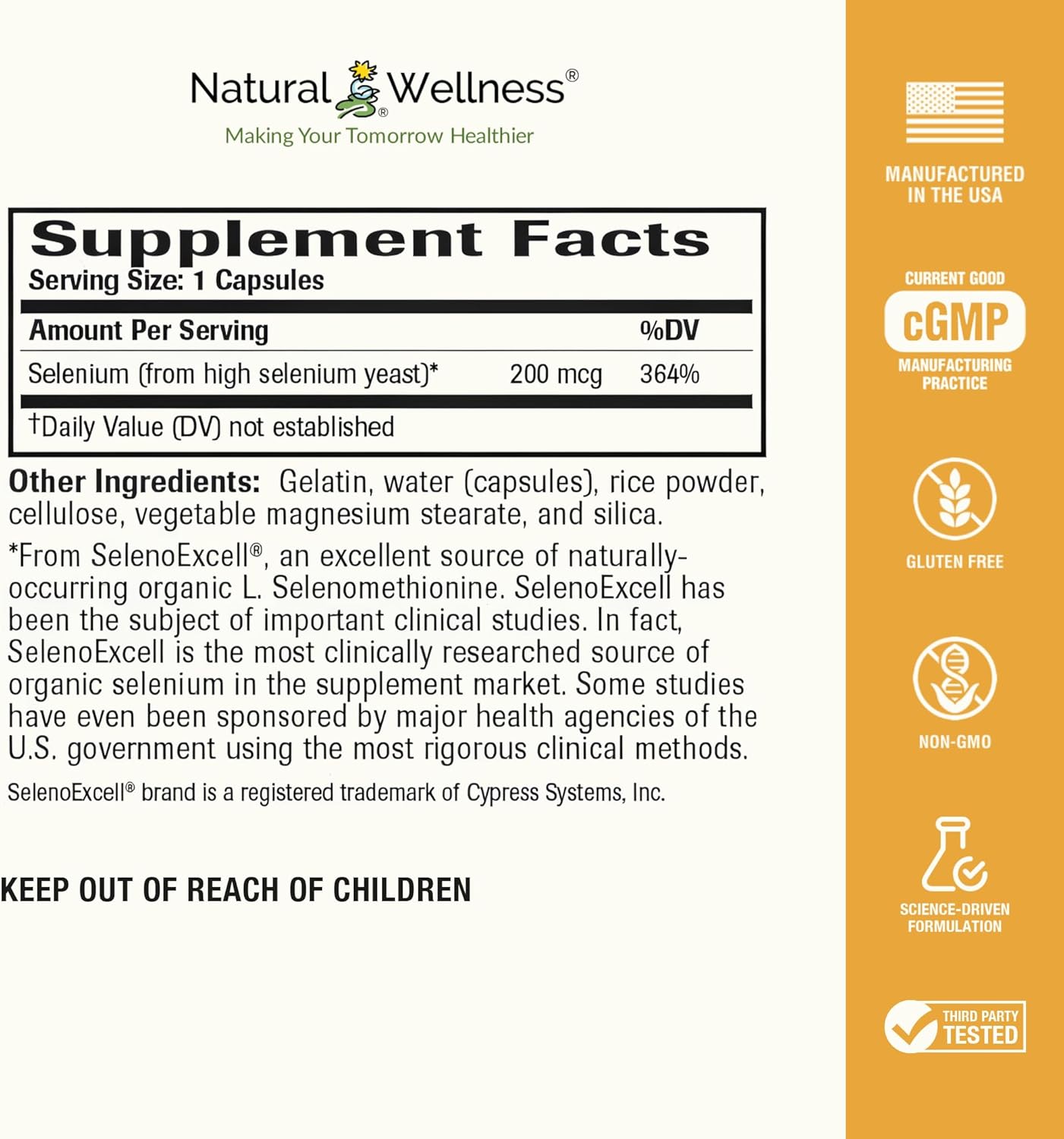 Organic Selenium 200 mcg Capsules for Antioxidant, Thyroid, and Metabolism Support - 60 Day Supply