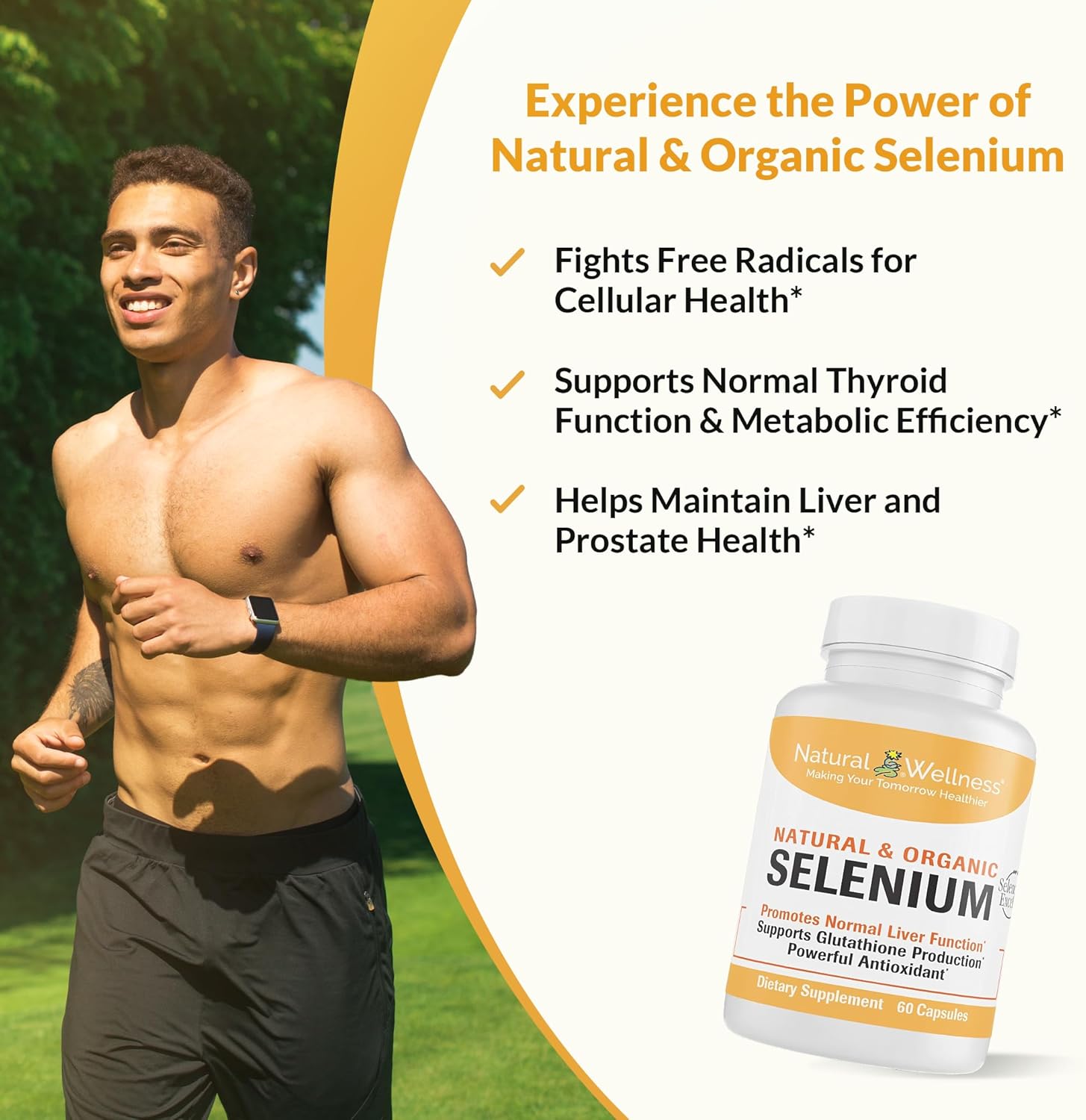 Organic Selenium 200 mcg Capsules for Antioxidant, Thyroid, and Metabolism Support - 60 Day Supply