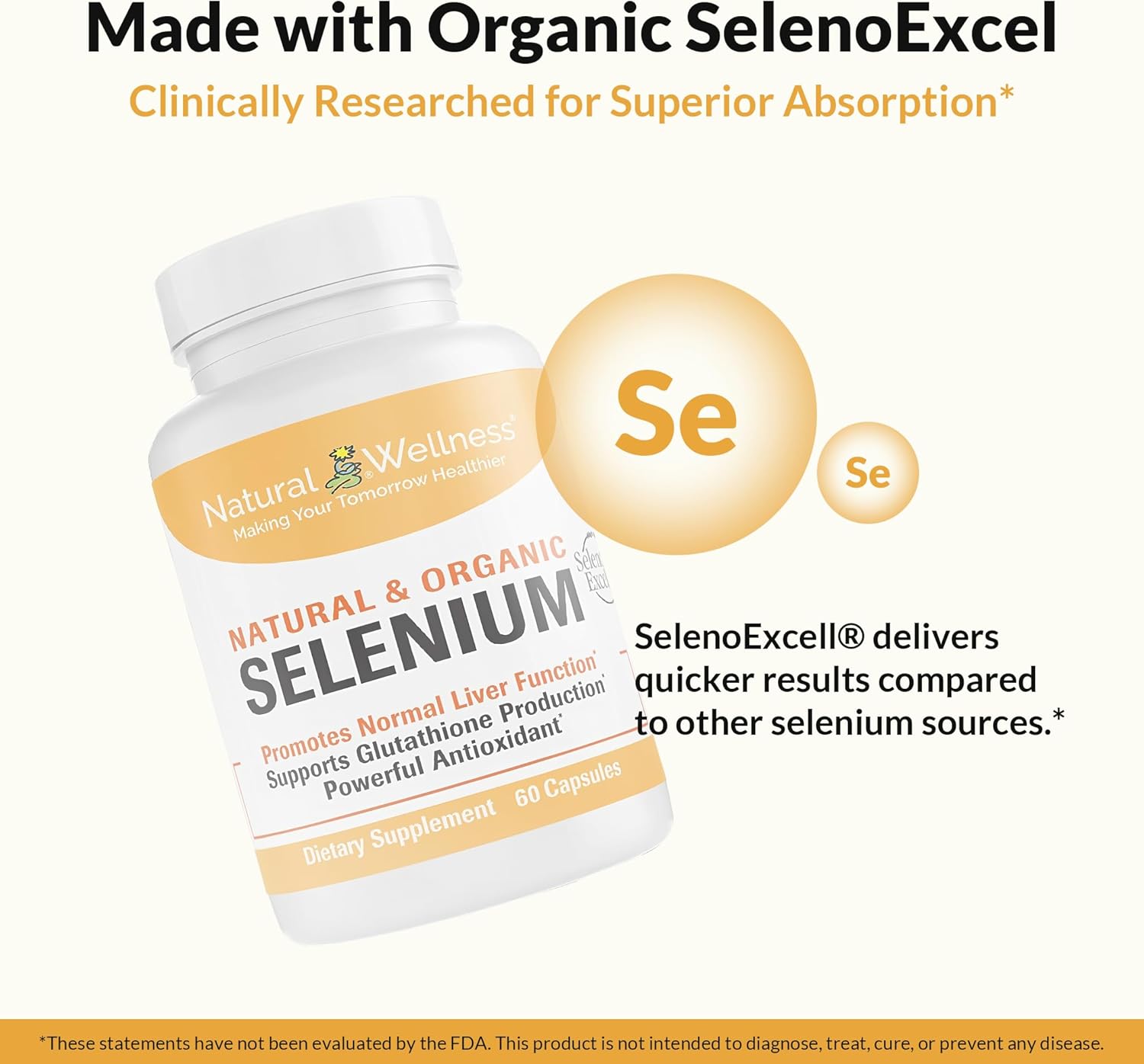 Organic Selenium 200 mcg Capsules for Antioxidant, Thyroid, and Metabolism Support - 60 Day Supply