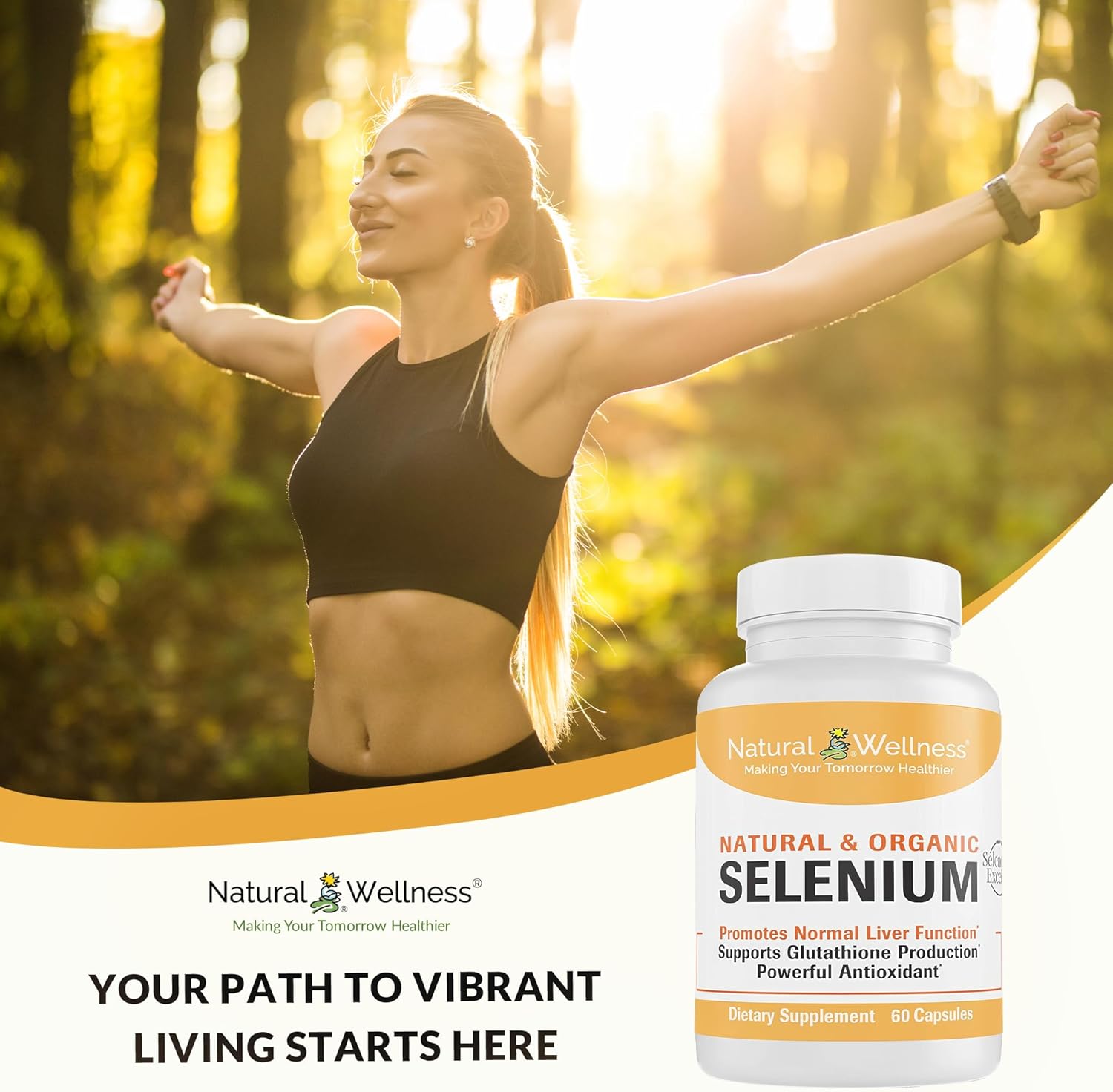 Organic Selenium 200 mcg Capsules for Antioxidant, Thyroid, and Metabolism Support - 60 Day Supply