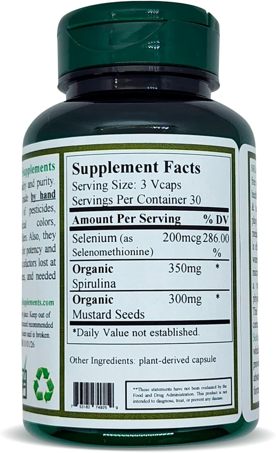Organic Selenium Supplement with Seleno-Methionine, 90 VCaps - High Absorption, Non-GMO, Gluten-Free