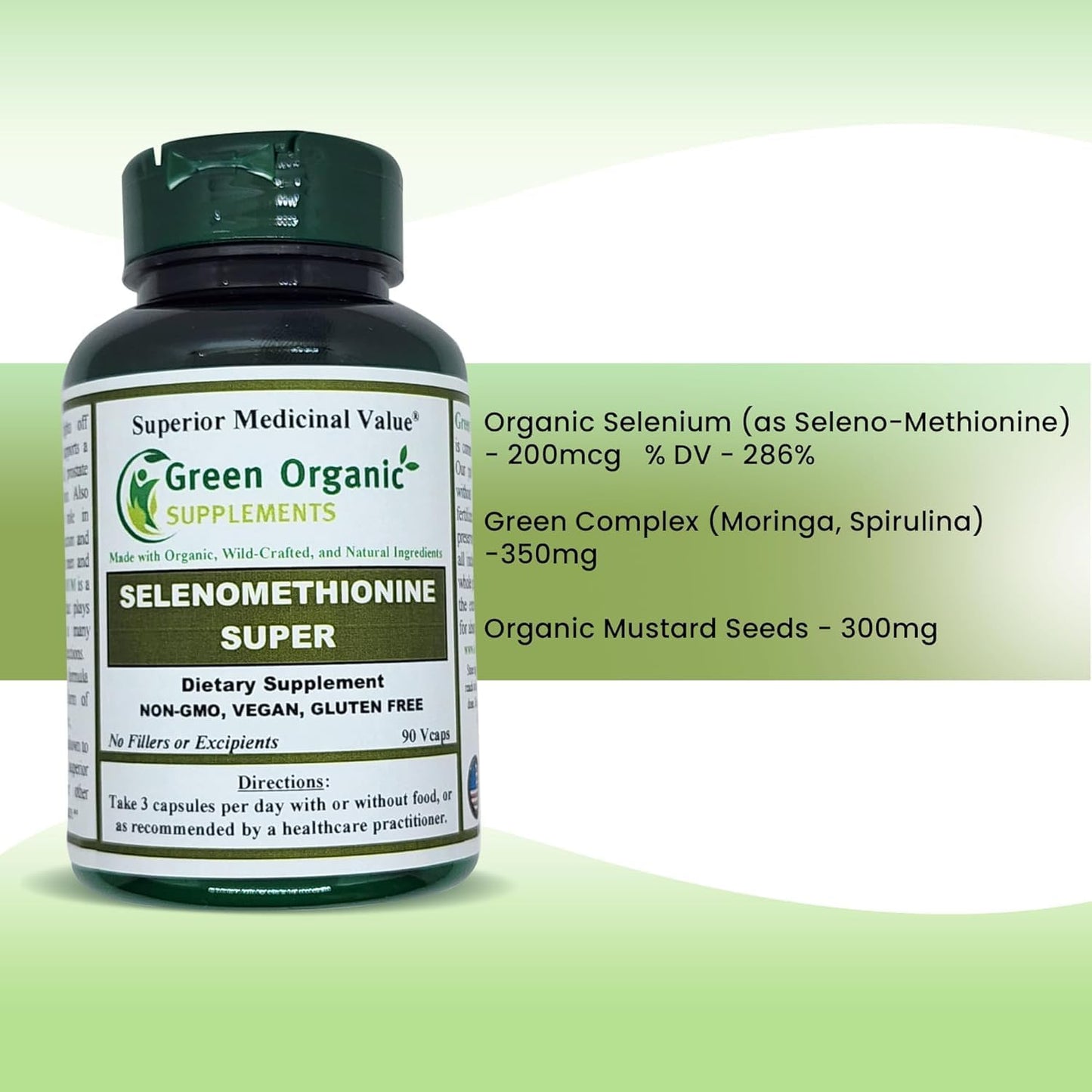 Organic Selenium Supplement with Seleno-Methionine, 90 VCaps - High Absorption, Non-GMO, Gluten-Free