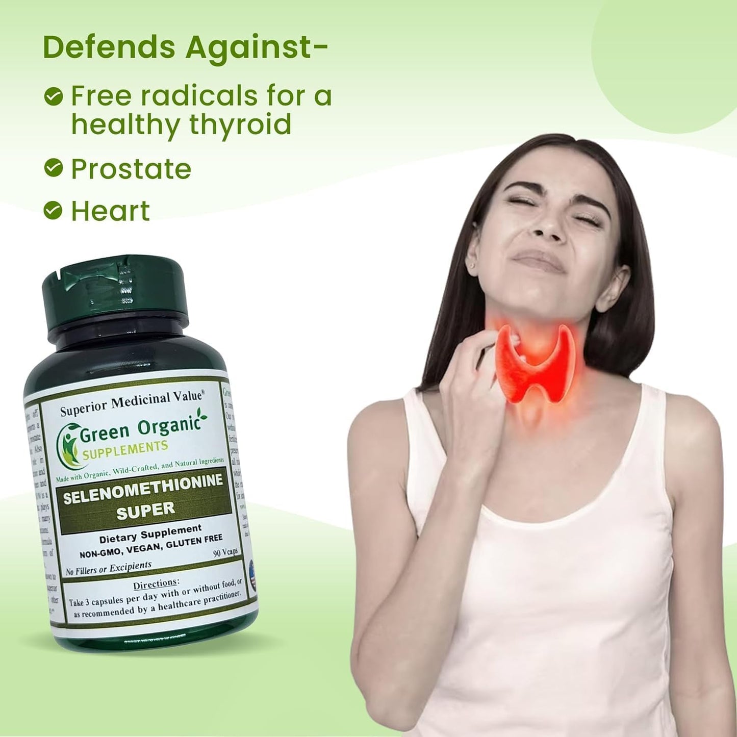 Organic Selenium Supplement with Seleno-Methionine, 90 VCaps - High Absorption, Non-GMO, Gluten-Free