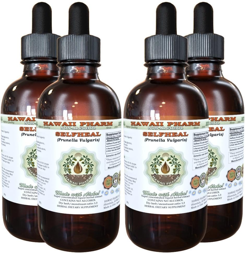Organic Selfheal Liquid Extract - Alcohol-Free Herbal Supplement - 4x4 fl.oz - Hawaii Pharm USA