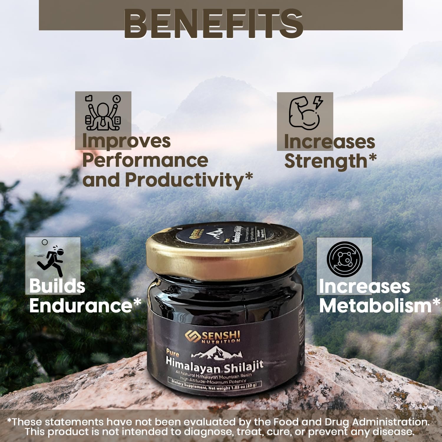 Organic Senshi Nutrition Shilajit Resin - High Altitude Himalayan Mountain Extract with Fulvic Acid - 100% Pure, 85+ Trace Minerals - 1 oz with Free Spoon