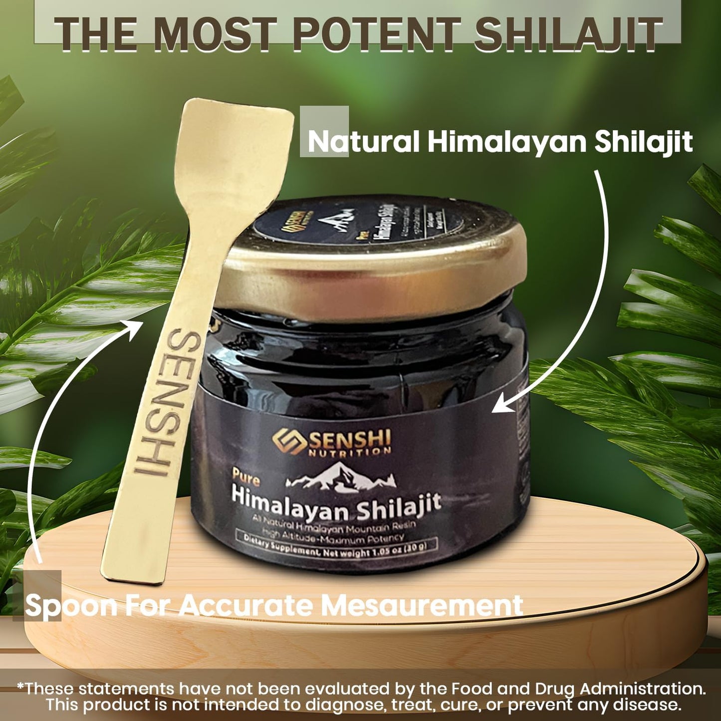 Organic Senshi Nutrition Shilajit Resin - High Altitude Himalayan Mountain Extract with Fulvic Acid - 100% Pure, 85+ Trace Minerals - 1 oz with Free Spoon