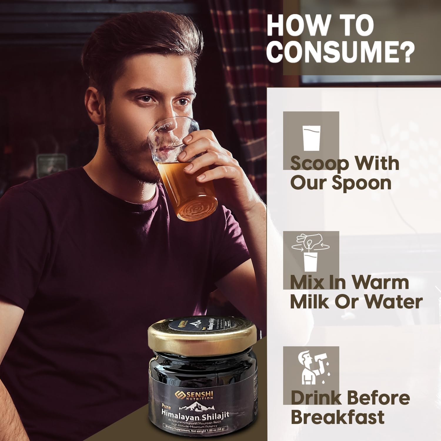 Organic Senshi Nutrition Shilajit Resin - High Altitude Himalayan Mountain Extract with Fulvic Acid - 100% Pure, 85+ Trace Minerals - 1 oz with Free Spoon