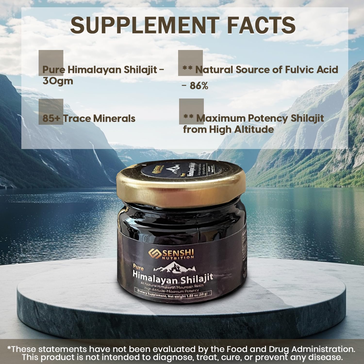 Organic Senshi Nutrition Shilajit Resin - High Altitude Himalayan Mountain Extract with Fulvic Acid - 100% Pure, 85+ Trace Minerals - 1 oz with Free Spoon