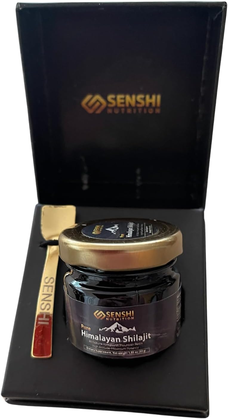Organic Senshi Nutrition Shilajit Resin - High Altitude Himalayan Mountain Extract with Fulvic Acid - 100% Pure, 85+ Trace Minerals - 1 oz with Free Spoon