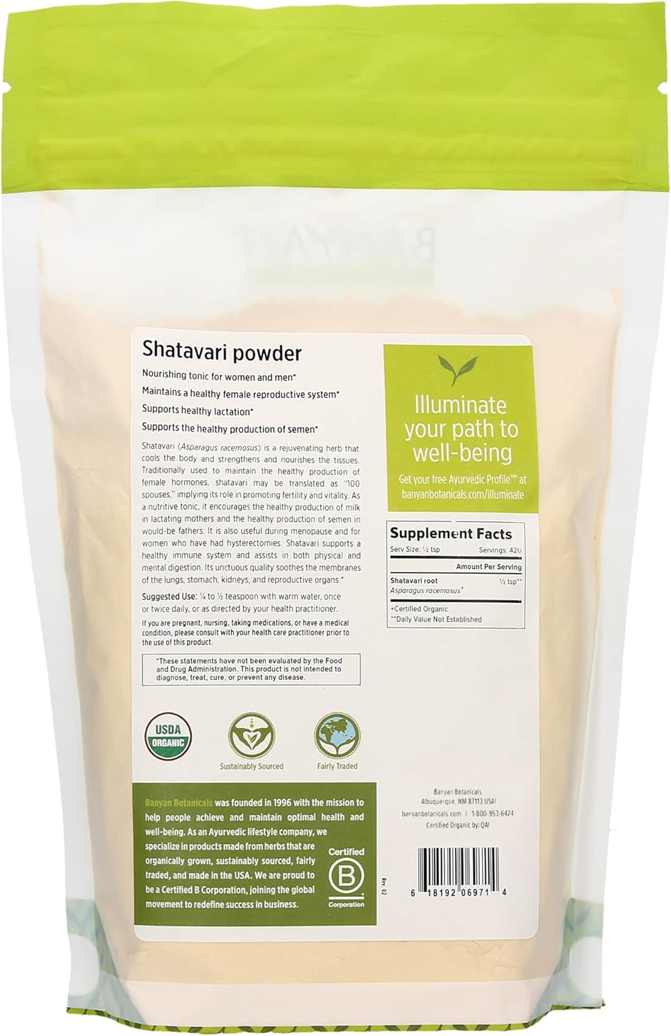 Organic Shatavari Powder for Balanced Female Hormones & Energy – 1lb. Vegan Ayurvedic Herb for Vata & Pitta – Non-GMO & Sustainably Sourced
