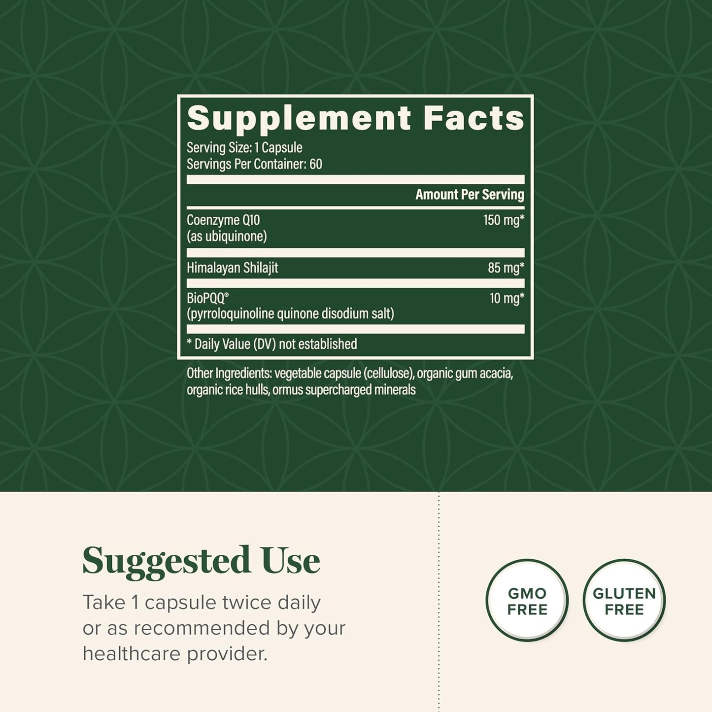 Organic Shilajit CoQ10 & BioPQQ: Heart & Brain Health Antioxidant Support - Energy Optimizer for Men & Women - 150mg, 60 Capsules