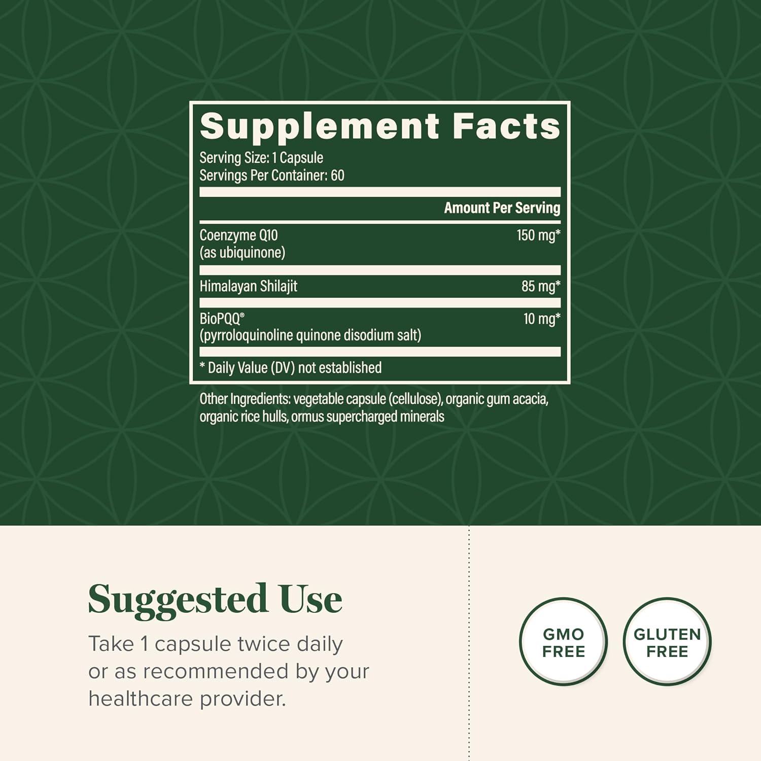Organic Shilajit CoQ10 & BioPQQ: Heart & Brain Health Antioxidant Support - Energy Optimizer for Men & Women - 150mg, 60 Capsules