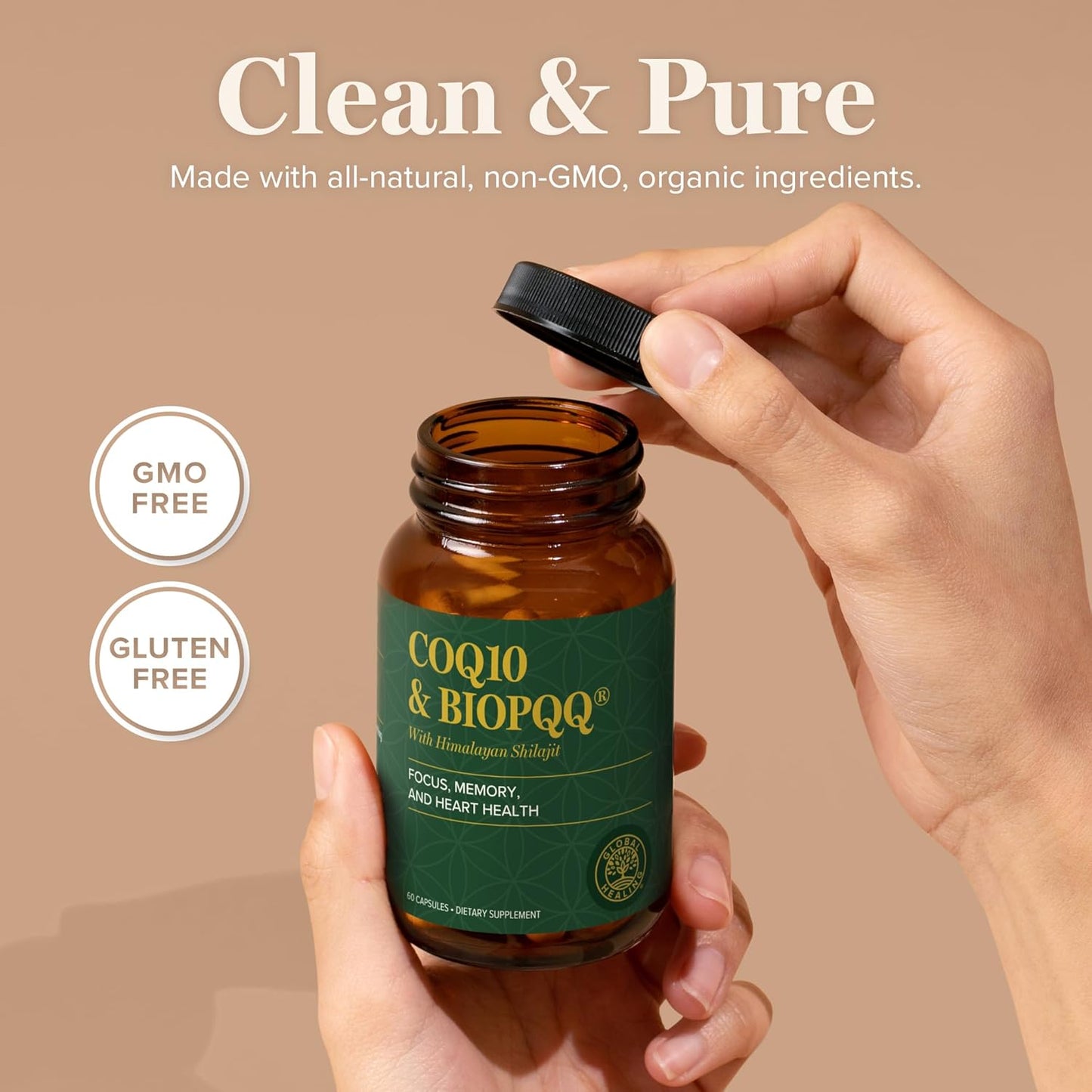 Organic Shilajit CoQ10 & BioPQQ: Heart & Brain Health Antioxidant Support - Energy Optimizer for Men & Women - 150mg, 60 Capsules