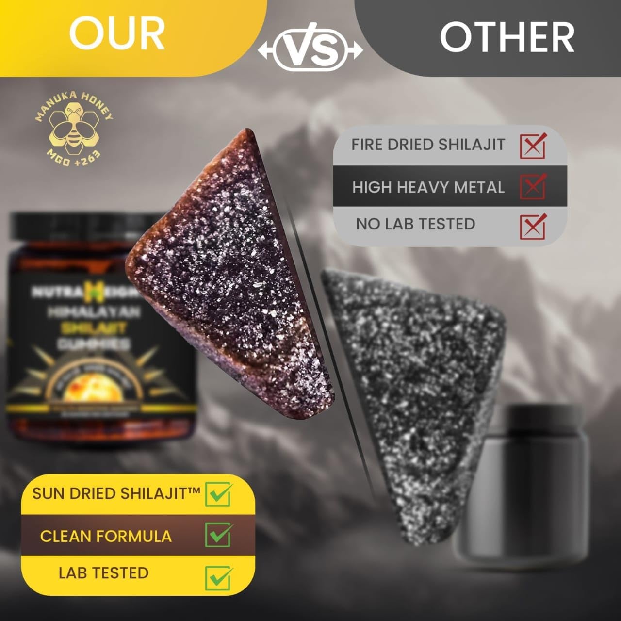 Organic Shilajit Gummies with Manuka Honey - Orange Flavor | Cane Sugar-Free for Heart & Brain Support | 30 Gummies with Fulvic & Humic Acids
