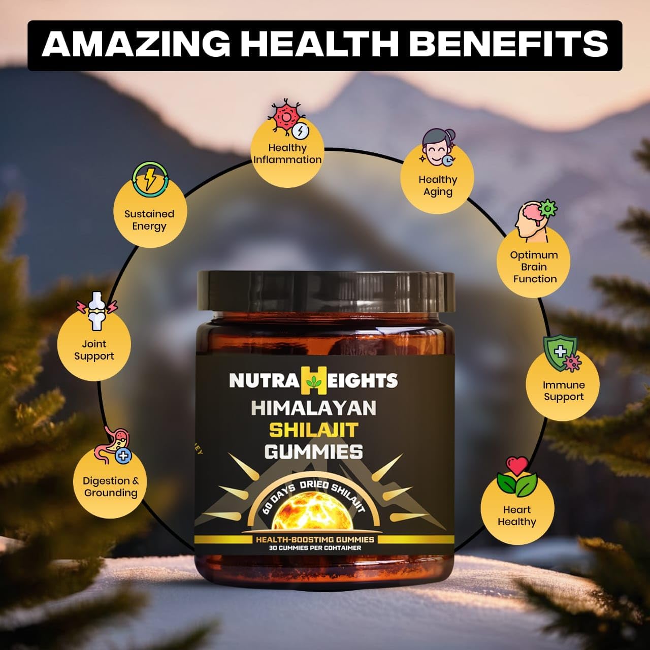 Organic Shilajit Gummies with Manuka Honey - Orange Flavor | Cane Sugar-Free for Heart & Brain Support | 30 Gummies with Fulvic & Humic Acids
