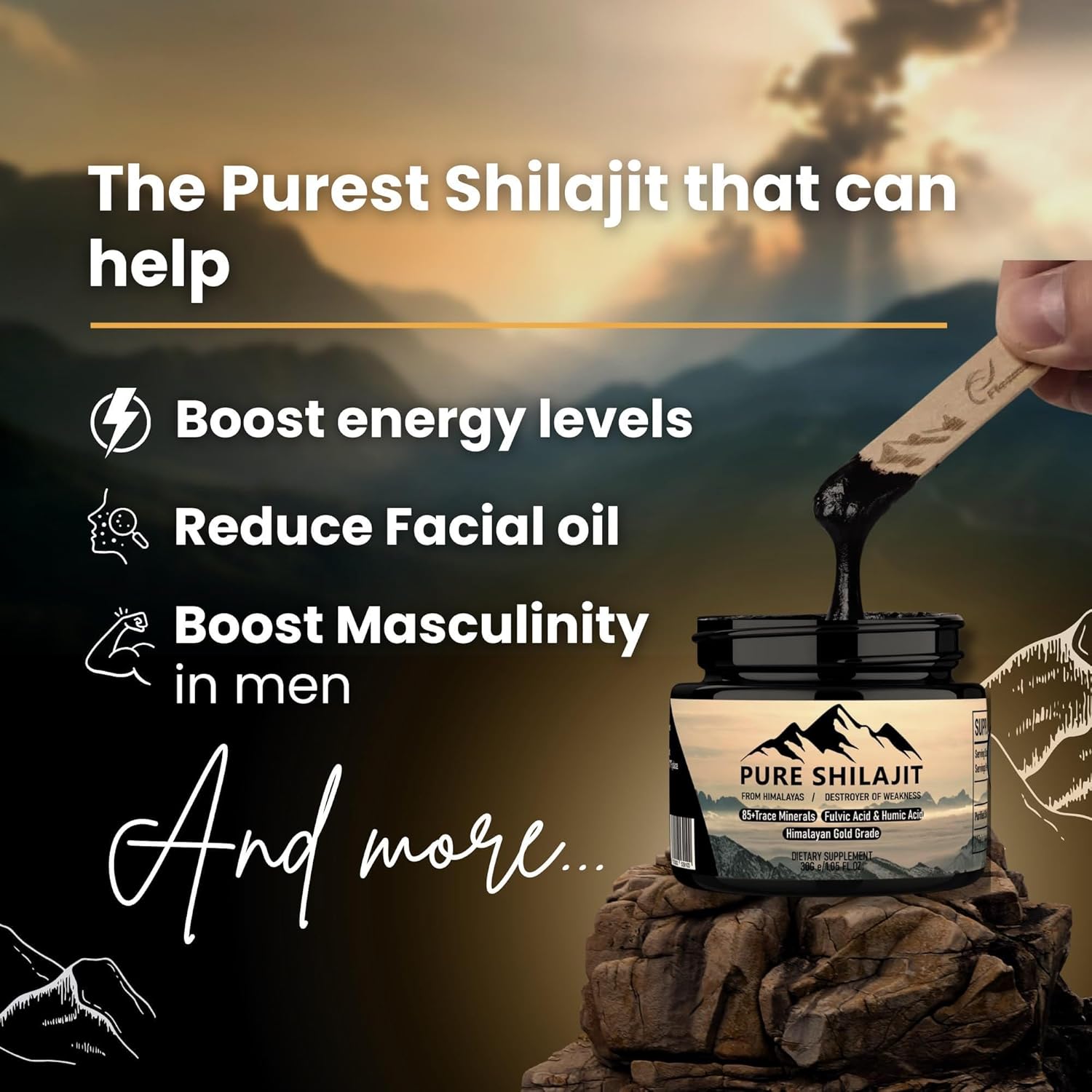 Organic Shilajit Himalayan Resin Supplement for Energy, Strength, and Immunity - 30g Pure Resin with 85+ Trace Minerals