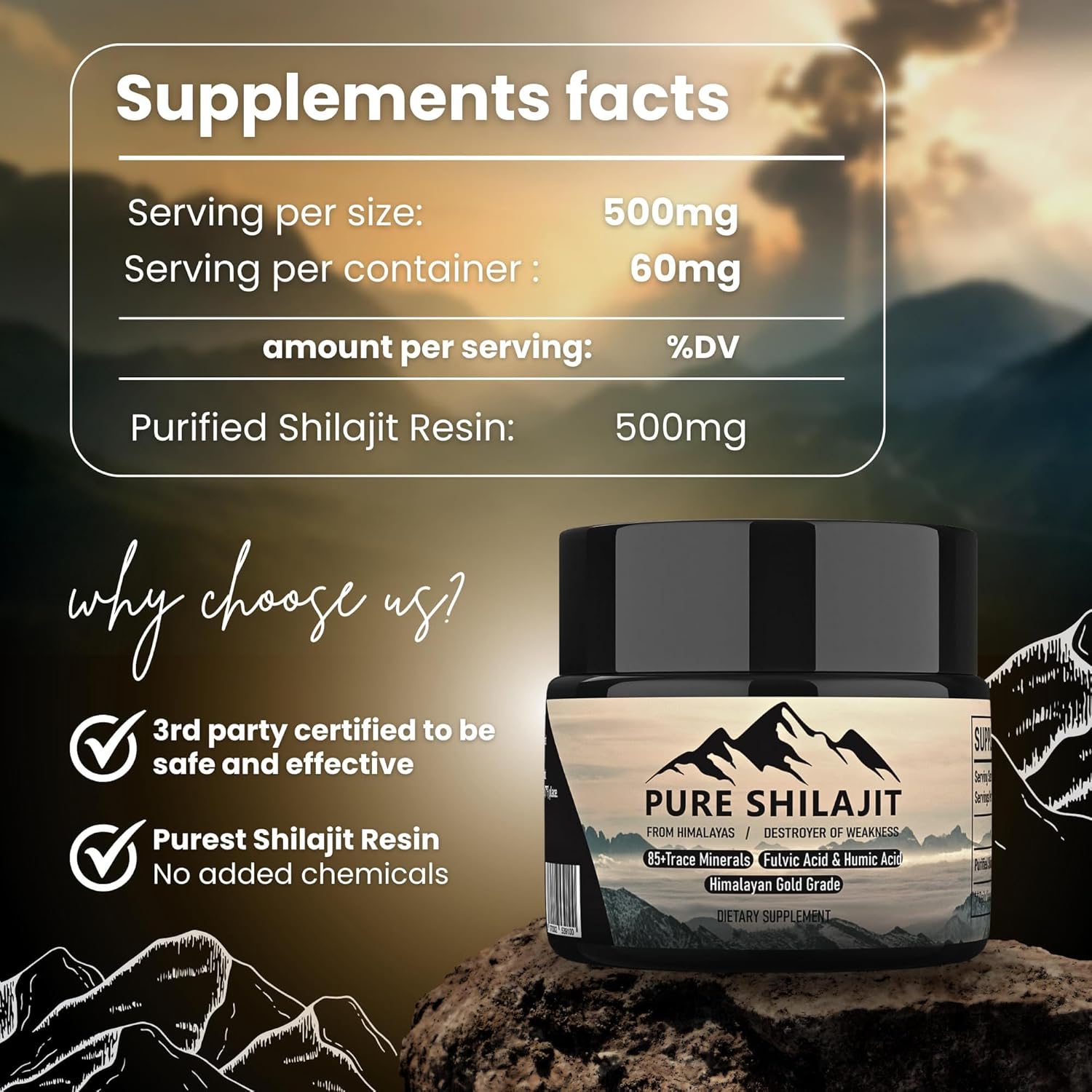 Organic Shilajit Himalayan Resin Supplement for Energy, Strength, and Immunity - 30g Pure Resin with 85+ Trace Minerals