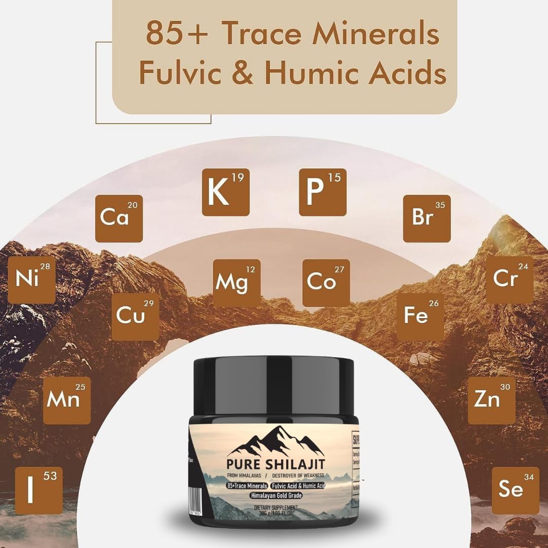 Organic Shilajit Himalayan Resin Supplement for Energy, Strength, and Immunity - 30g Pure Resin with 85+ Trace Minerals