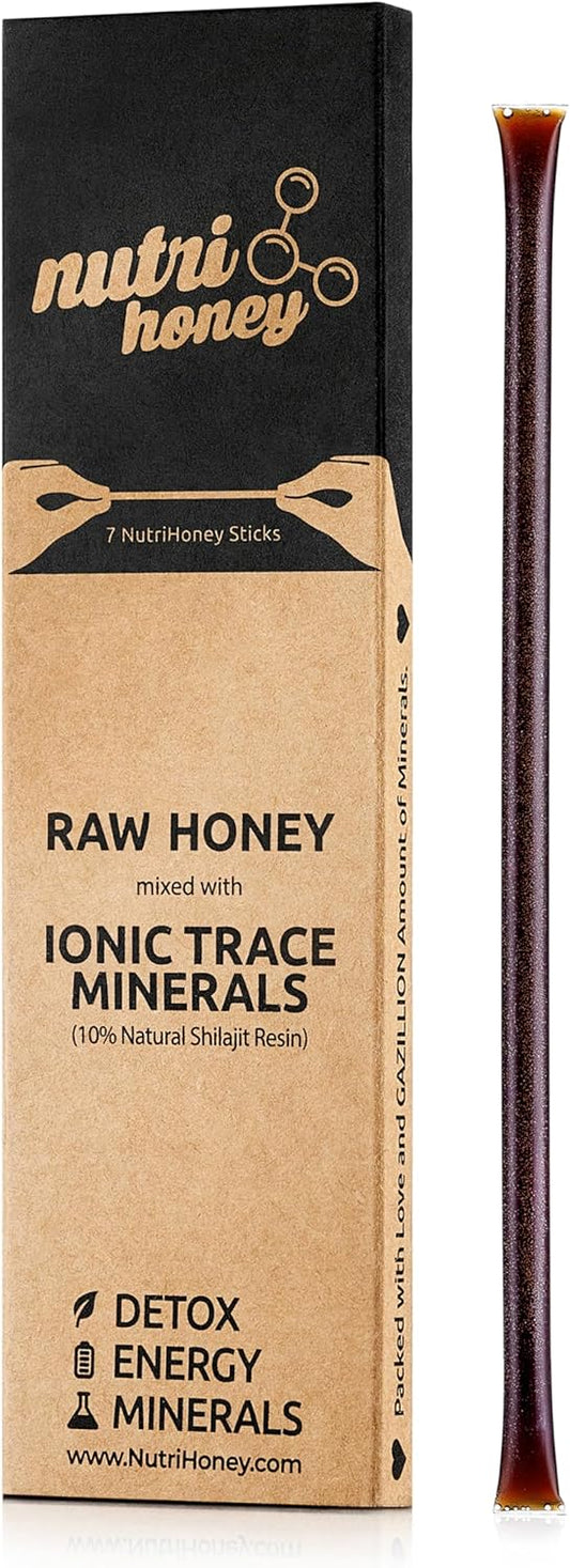 Organic Shilajit Honey Sticks - Energy-Boosting Resin Infused with Raw Honey, Fulvic Acid, and Trace Minerals - Plant-Based Immune Support and Vitality - Pack of 7 Sticks