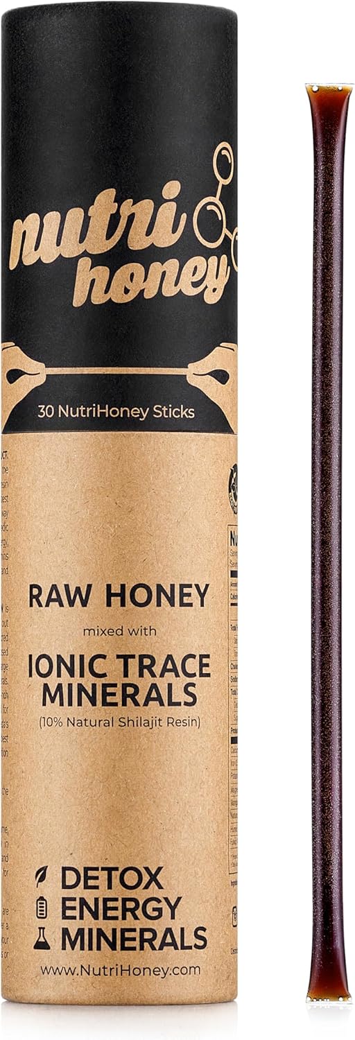 Organic Shilajit Honey Sticks - Raw Honey Infused with Shilajit Resin, Fulvic Acid & Trace Minerals for Energy, Immunity & Vitality - 30 Sticks