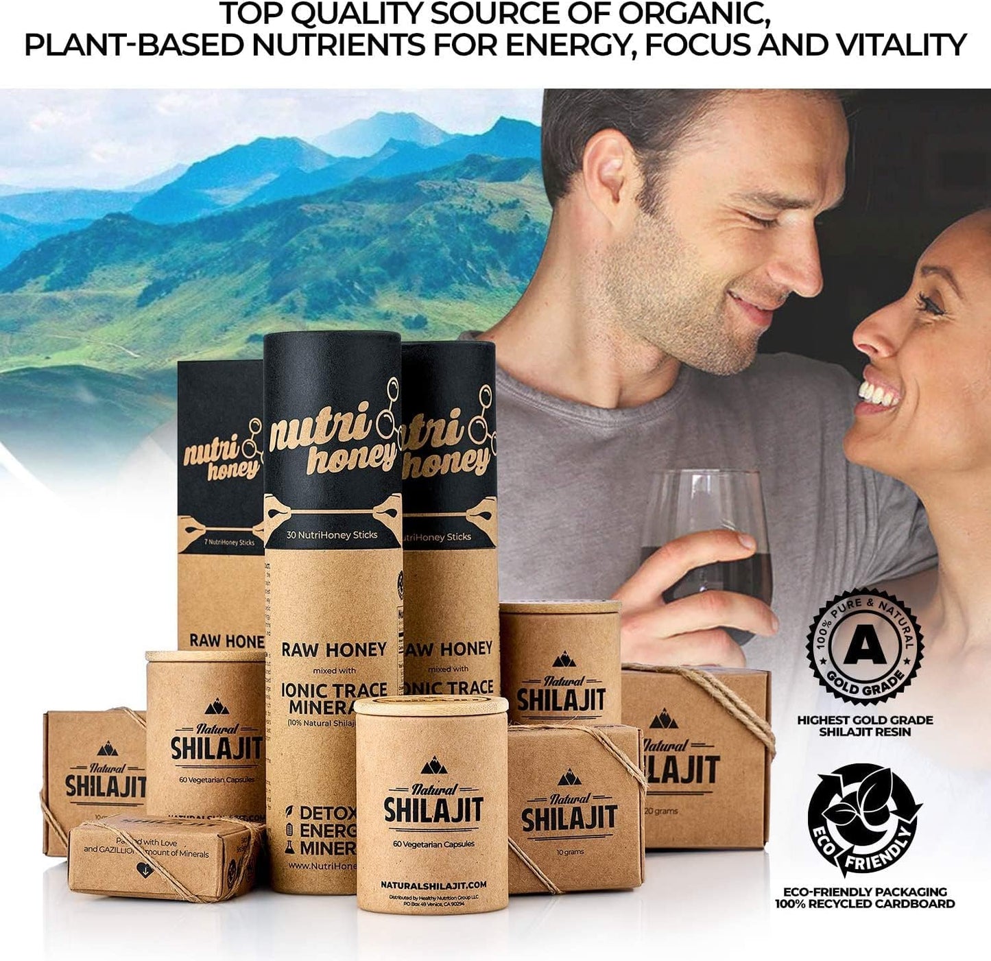 Organic Shilajit Honey Sticks - Raw Honey Infused with Shilajit Resin, Fulvic Acid & Trace Minerals for Energy, Immunity & Vitality - 30 Sticks