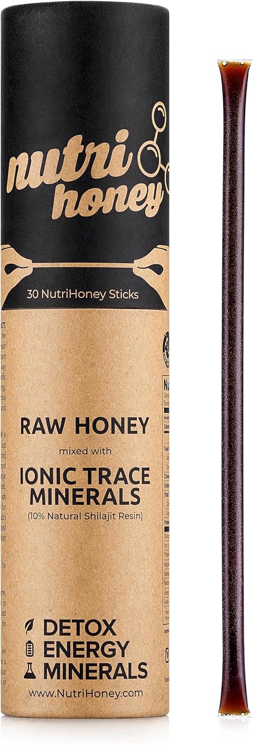 Organic Shilajit Resin Supplement - 20g with Fulvic Acid & Trace Minerals - 30 Count Shilajit Honey Sticks