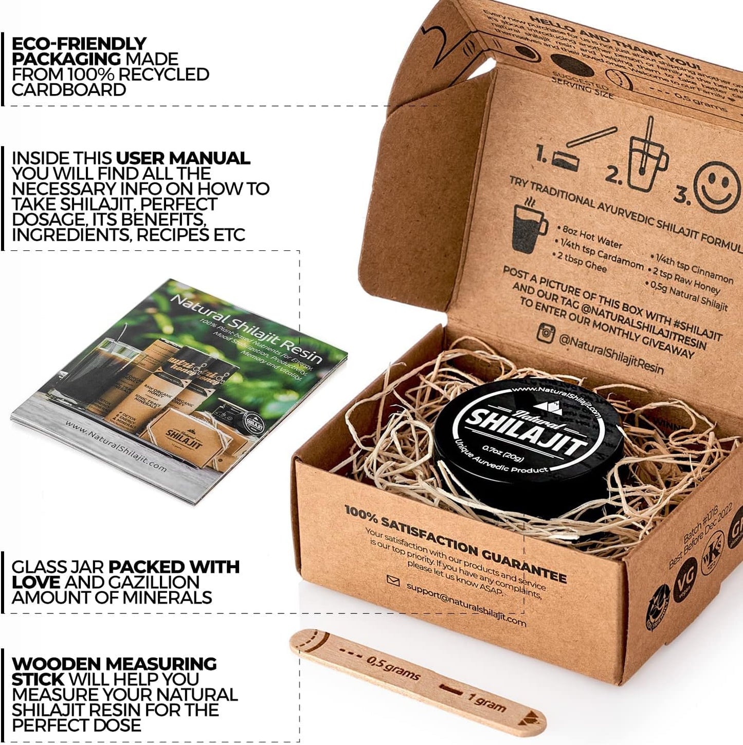 Organic Shilajit Resin Supplement - 20g with Fulvic Acid & Trace Minerals - 30 Count Shilajit Honey Sticks