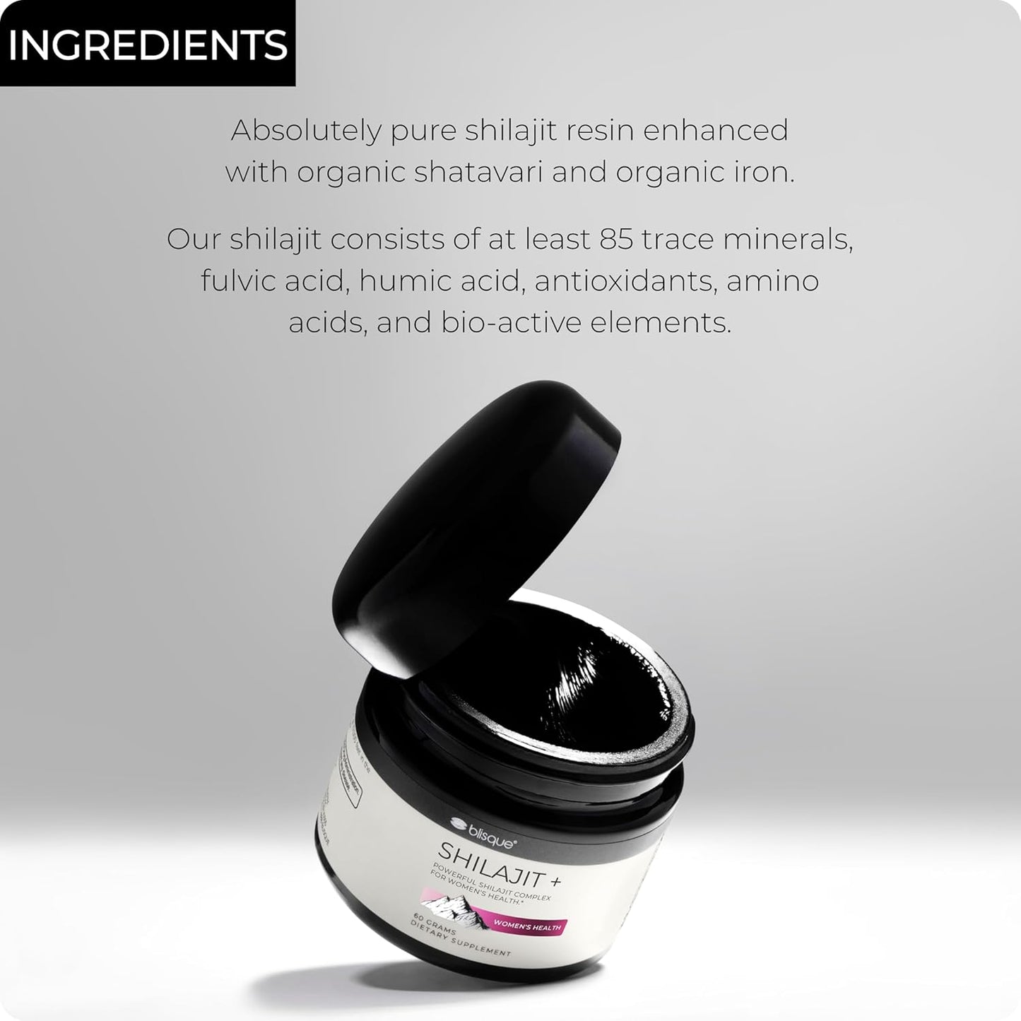 Organic Shilajit Resin Supplement with Shatavari and Iron for Women's Health - 60 Grams