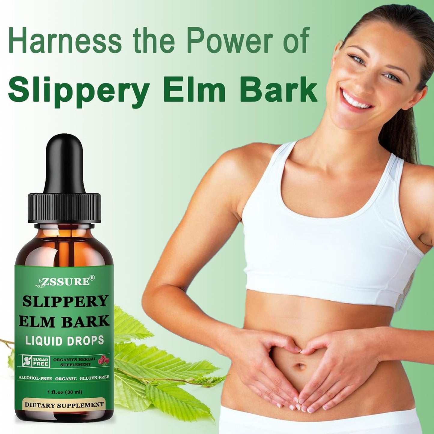 Organic Slippery Elm Bark Liquid Drops - 2 Pack, 1000mg - Digestive Gut Health Support, Herbal Supplement - Vegan, Non-GMO, Gluten Free, Alcohol Free