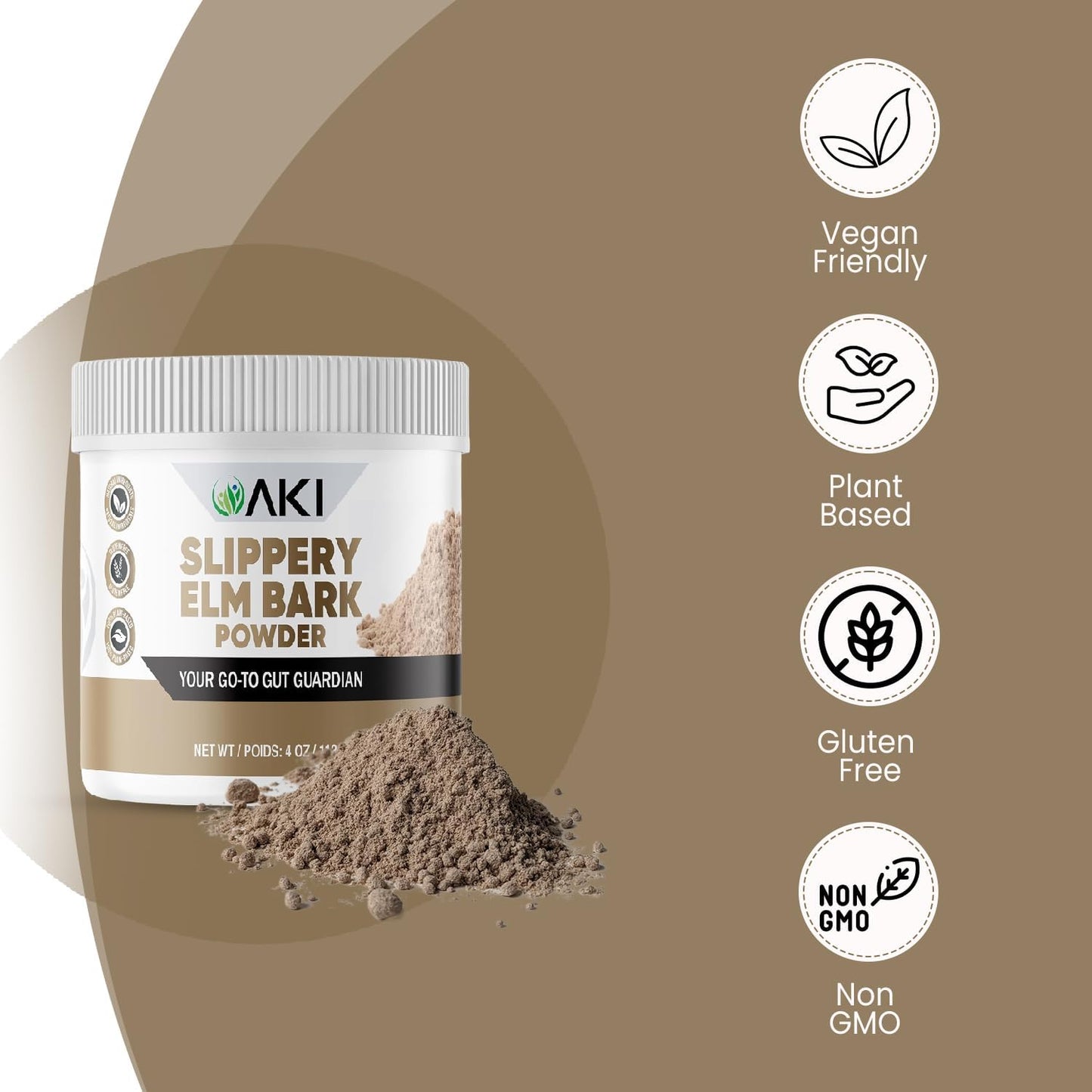 Organic Slippery Elm Bark Powder - Plant-Based Protein for Digestive & Throat Health - Vegan, Gluten-Free, Non-GMO (4oz)