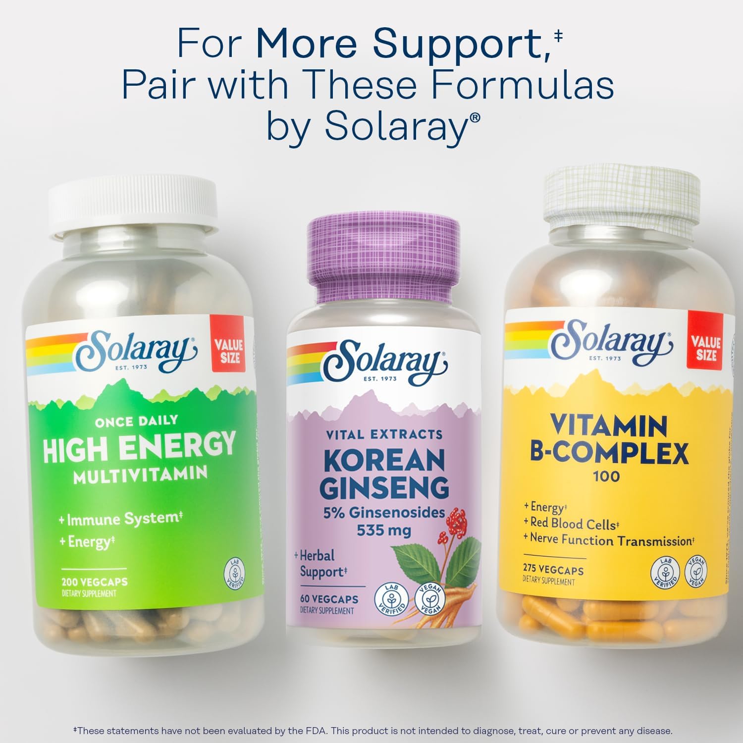 Organic Solaray Korean Ginseng Root Extract Capsules - Natural Energy and Stress Support - 5% Ginsenosides - Vegan Formula - 60 Servings