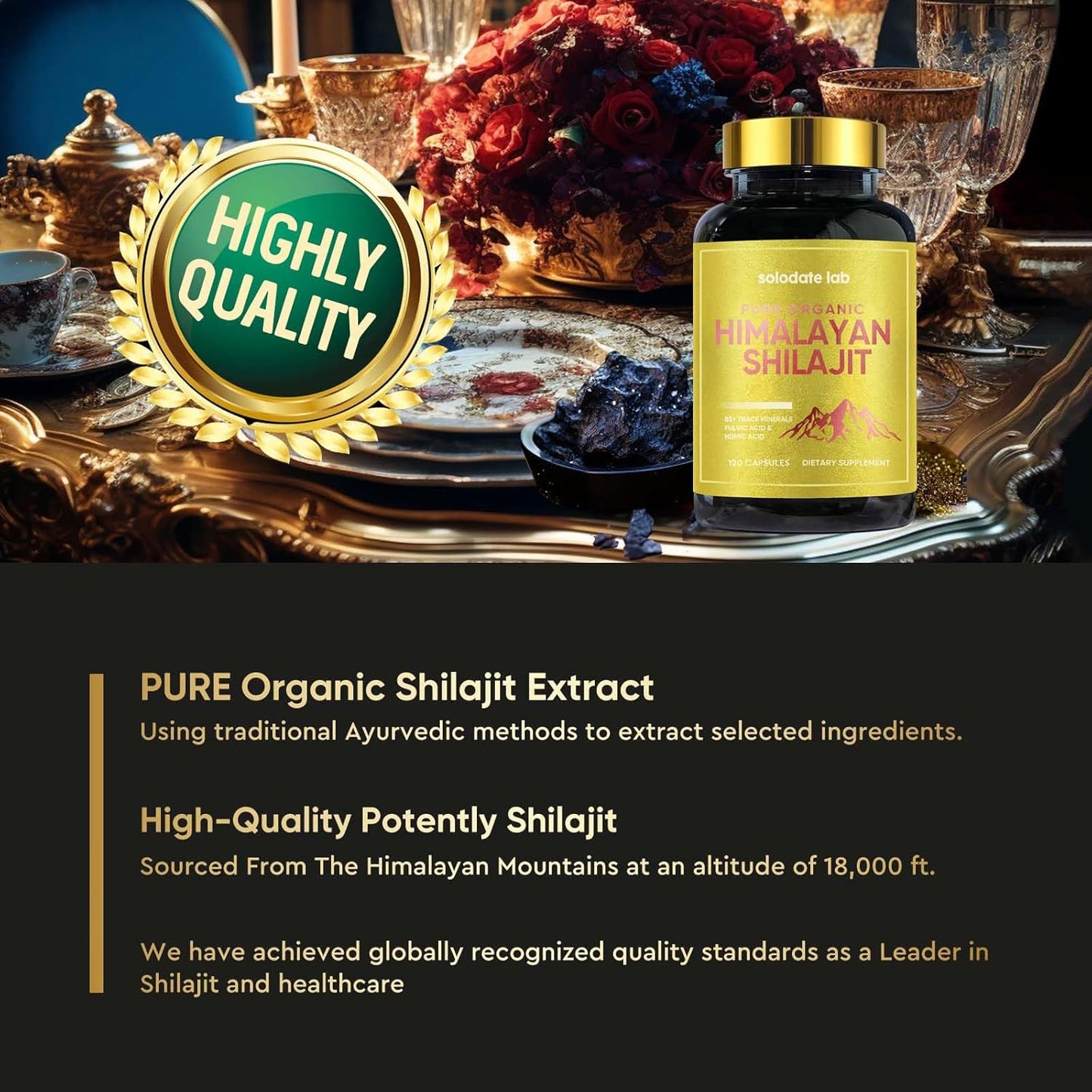 Organic Solodate Lab Shilajit Capsules with 85+ Trace Minerals for Energy and Immune Support for Men and Women