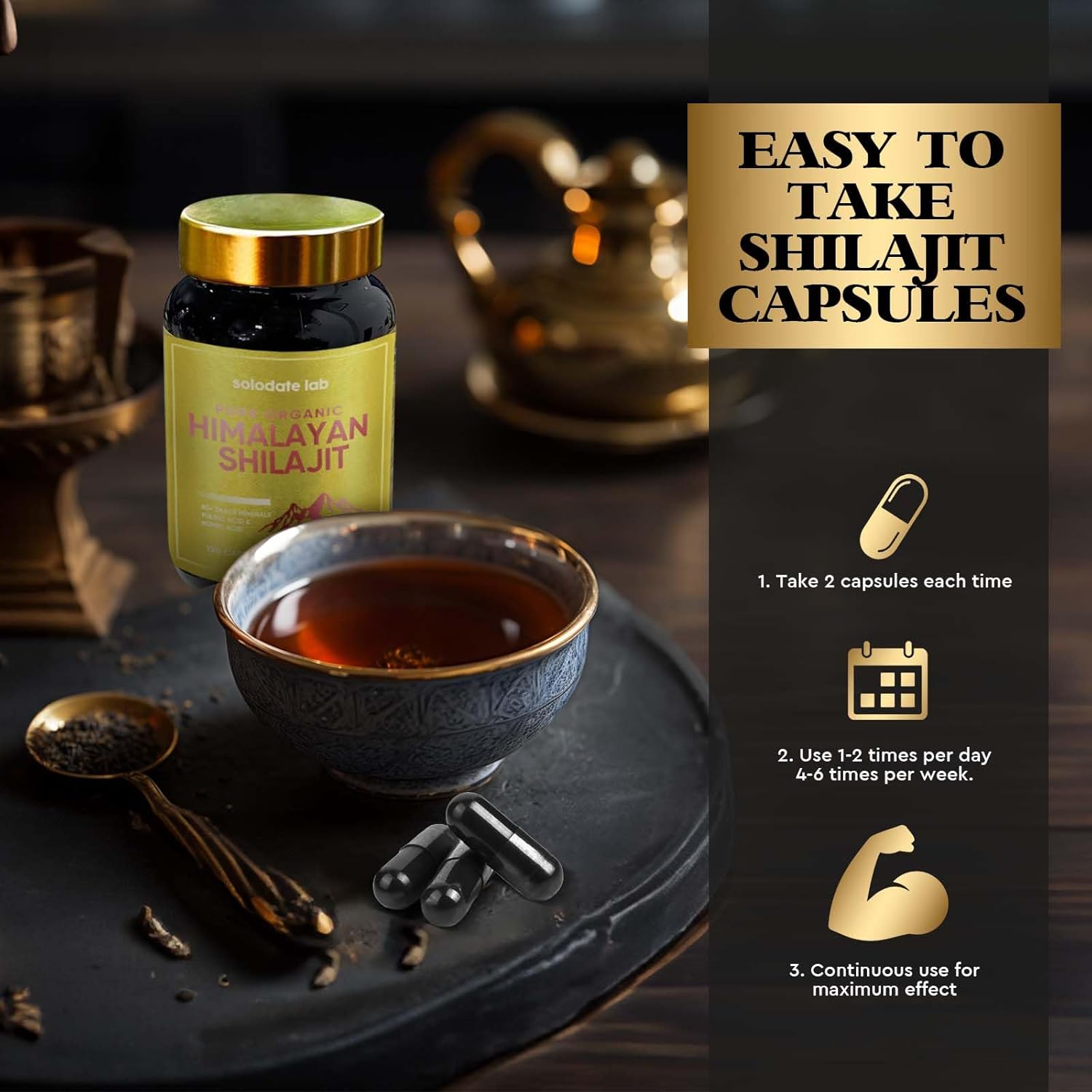 Organic Solodate Lab Shilajit Capsules with 85+ Trace Minerals for Energy and Immune Support for Men and Women