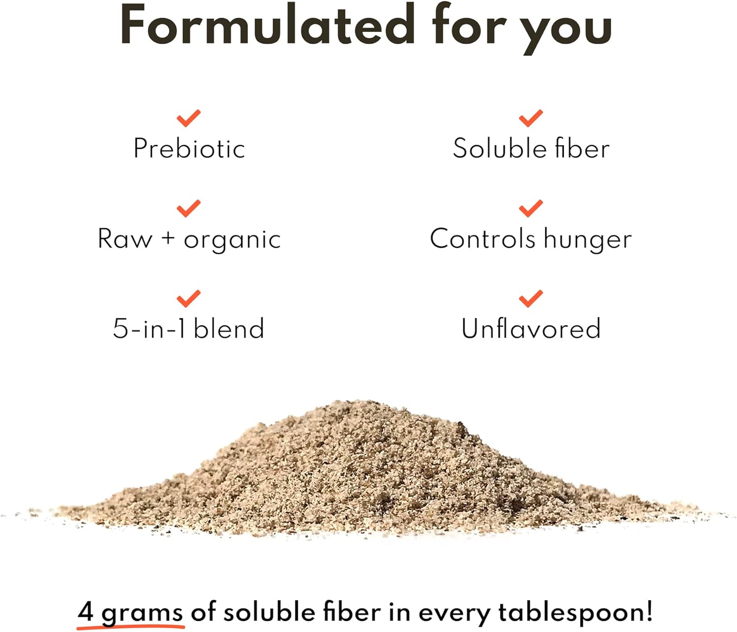 Organic Soluble Fiber Supplement for Digestive Gut Health - Gluten Free Vegan Powder - One Month Supply