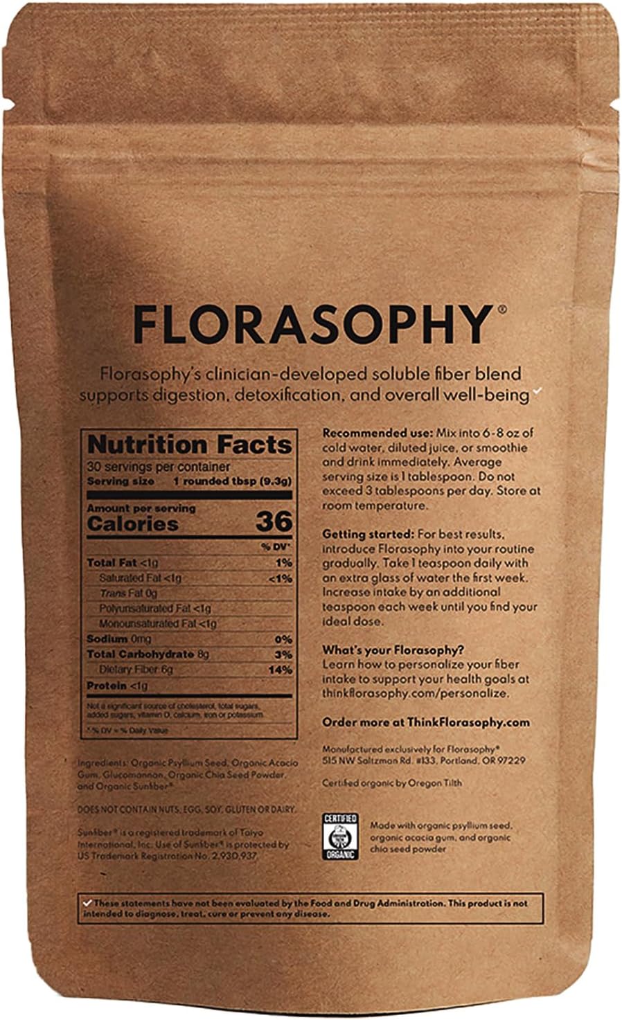 Organic Soluble Fiber Supplement for Digestive Health, Diarrhea Control & IBS Relief - Vegan Prebiotic Powder - One Month Supply