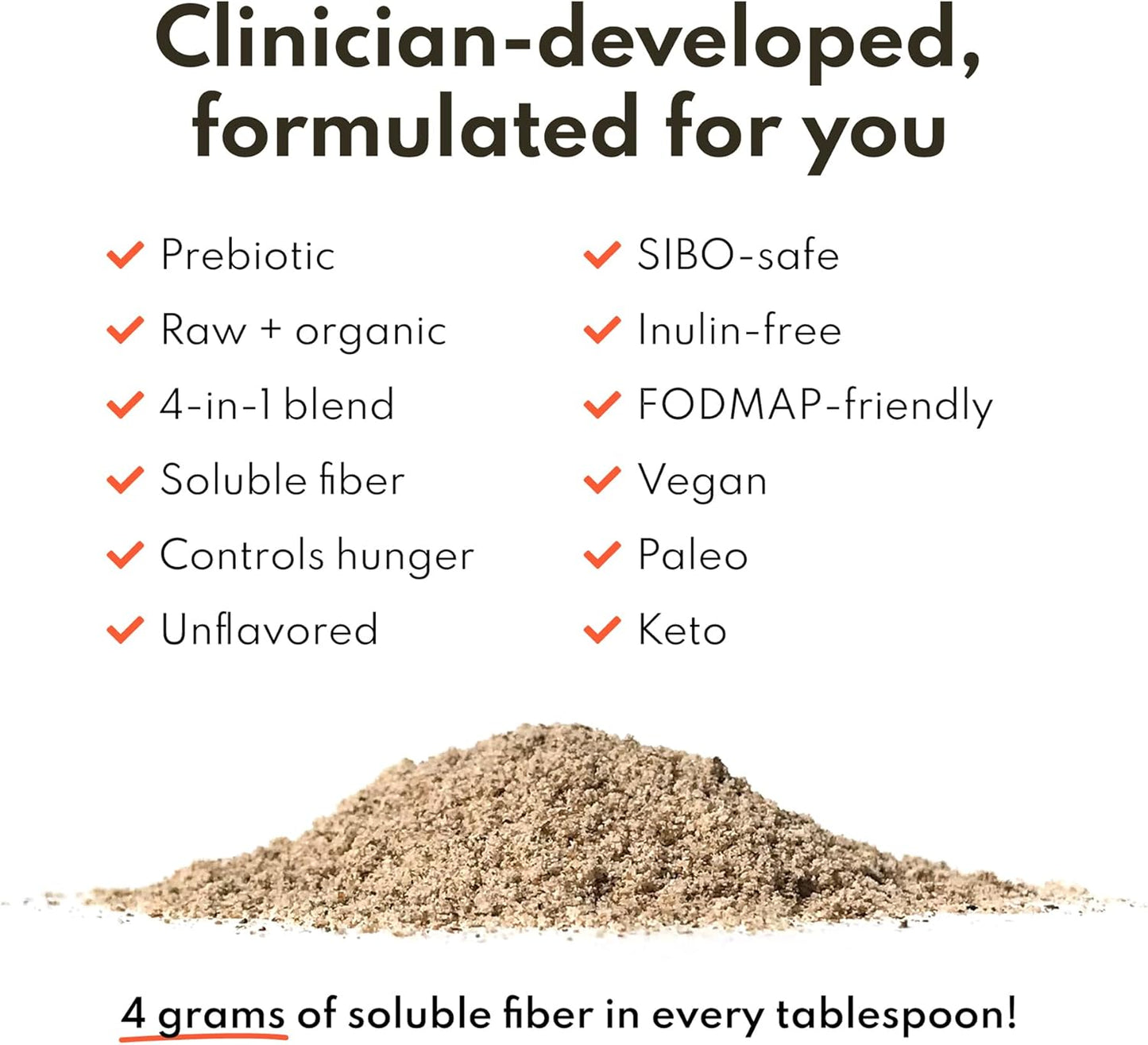 Organic Soluble Fiber Supplement for Digestive Health, Constipation & IBS Relief - Gluten Free Vegan Prebiotic Powder - 30 Day Supply