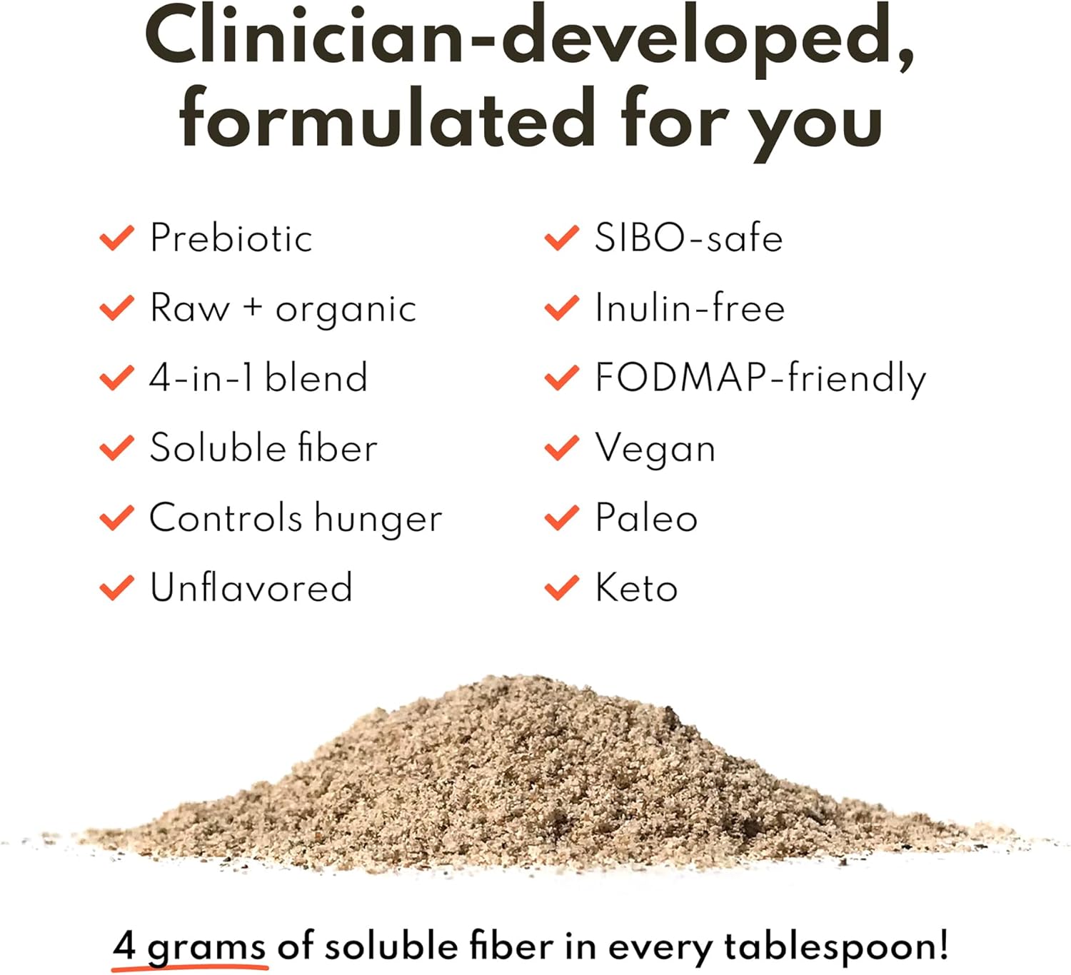 Organic Soluble Fiber Supplement for Digestive Health, Constipation & IBS Relief - Gluten Free Vegan Prebiotic Powder - 30 Day Supply