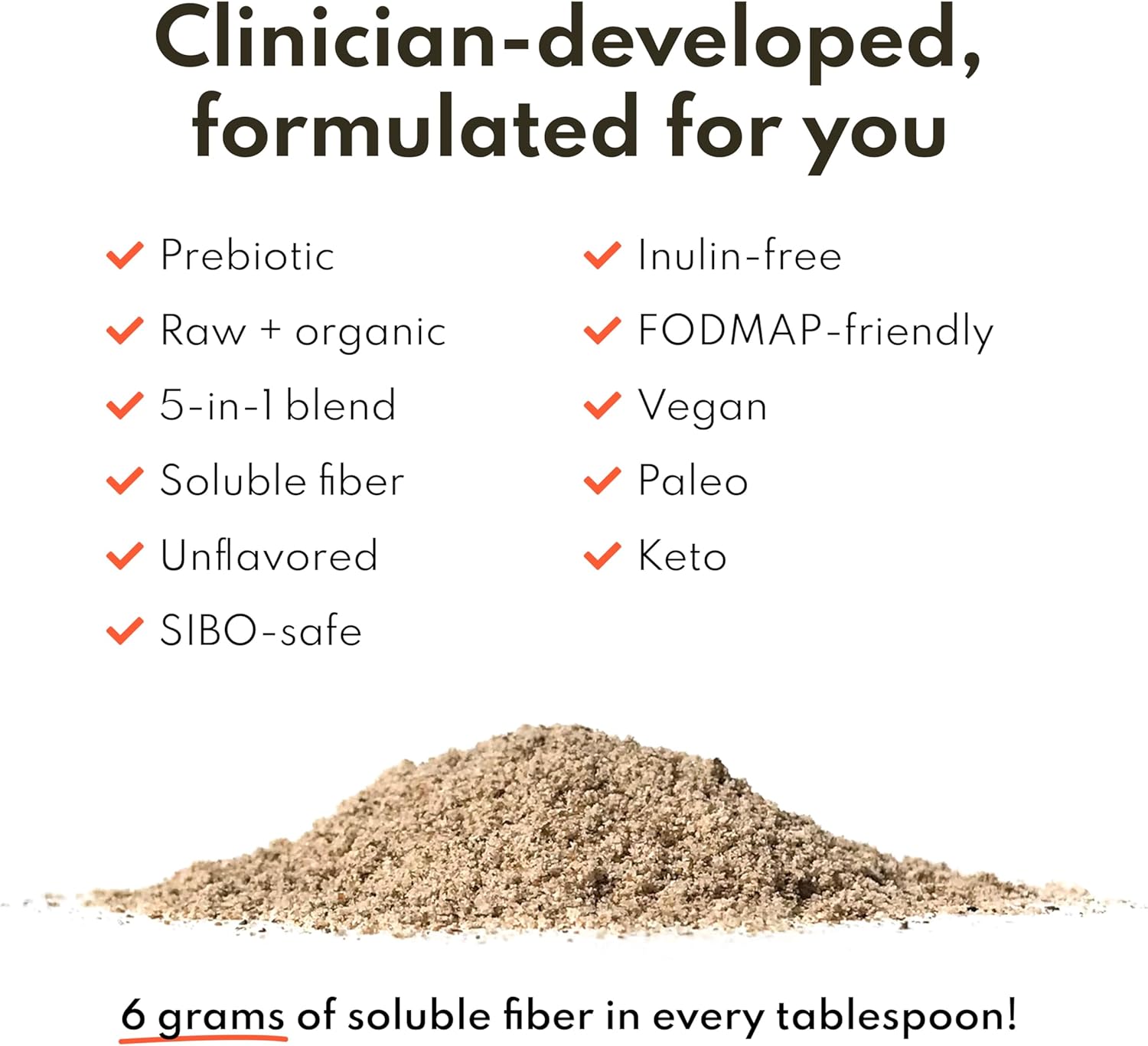 Organic Soluble Fiber Supplement for Digestive Health, Diarrhea Control & IBS Relief - Vegan Prebiotic Powder - One Month Supply