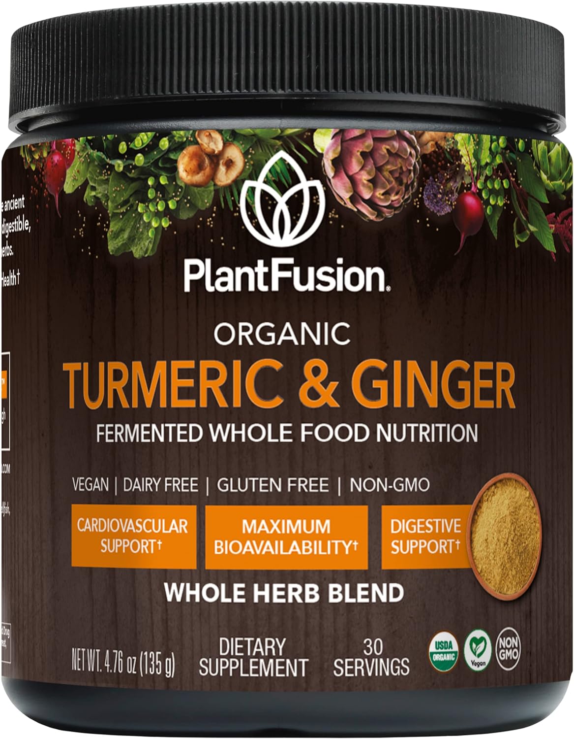 Organic SOTRU PlantFusion Turmeric & Ginger Drink Mix - Herbal Supplement Powder with Curcuminoids - Non-GMO, Vegan, Gluten-Free, 4.76 oz