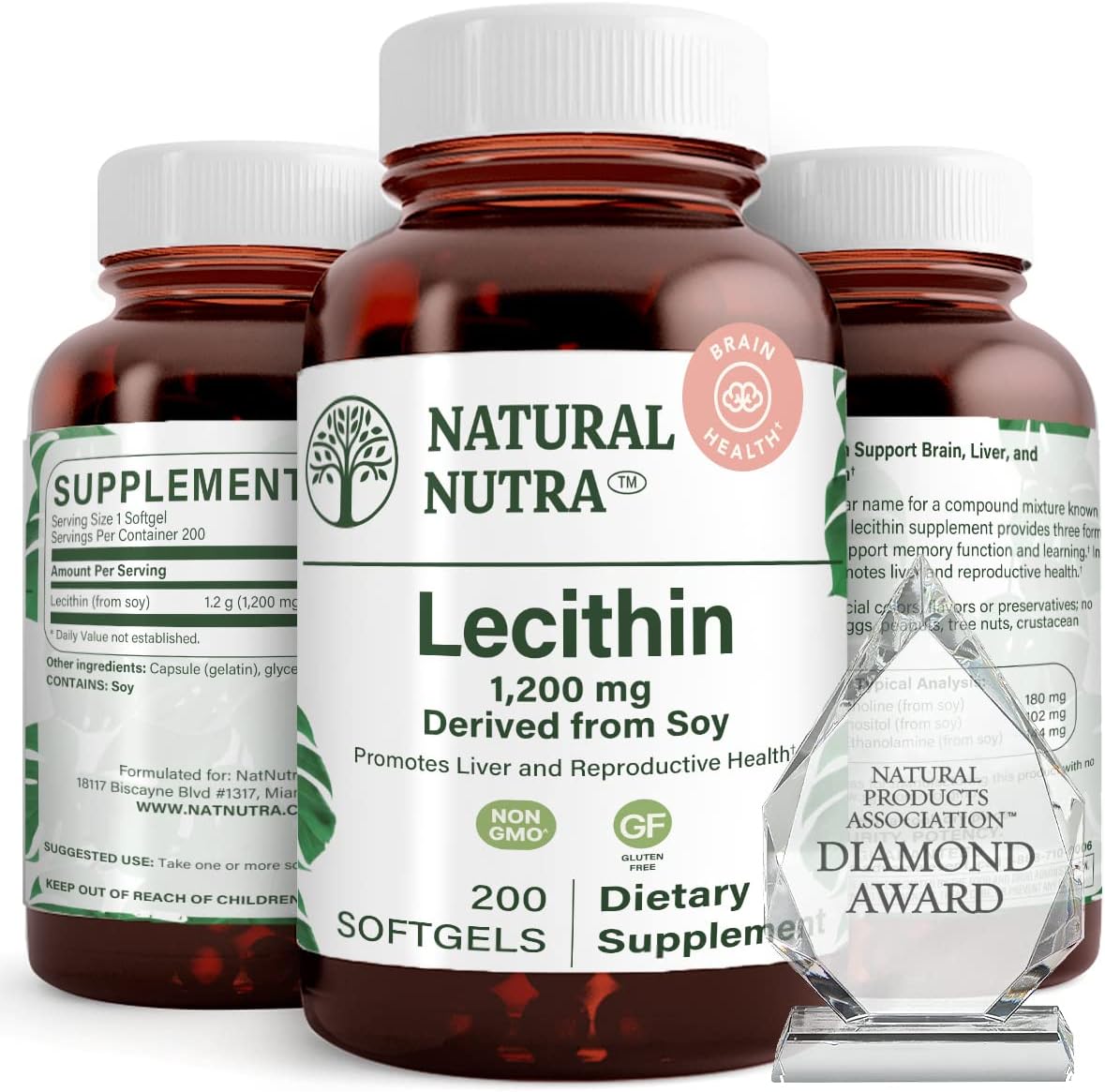 Organic Soy Lecithin Supplement 1200mg - Brain & Liver Support, Procreant Health Boost - Gluten & BPA Free, 200 Softgels