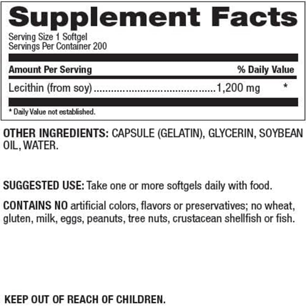 Organic Soy Lecithin Supplement 1200mg - Brain & Liver Support, Procreant Health Boost - Gluten & BPA Free, 200 Softgels
