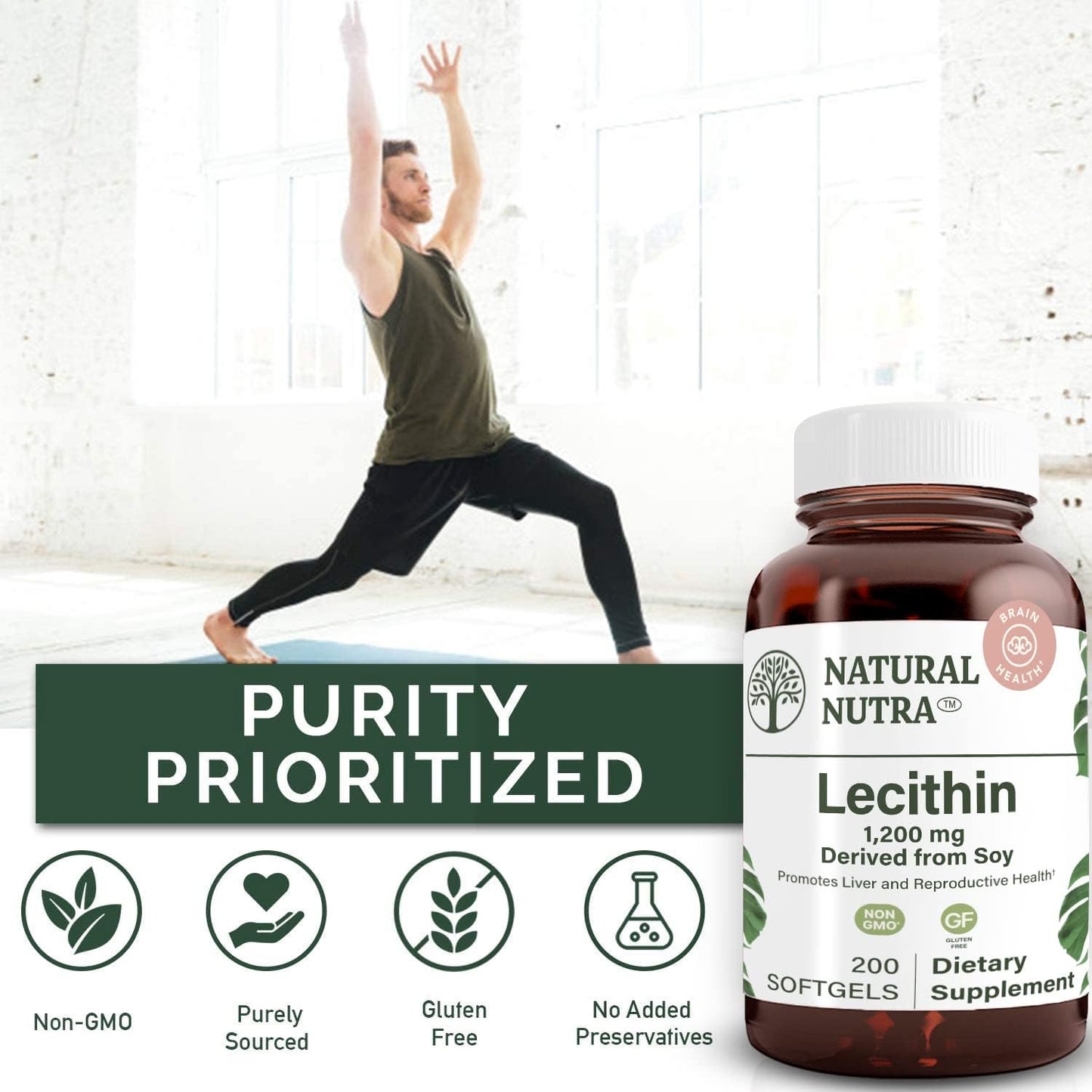 Organic Soy Lecithin Supplement 1200mg - Brain & Liver Support, Procreant Health Boost - Gluten & BPA Free, 200 Softgels