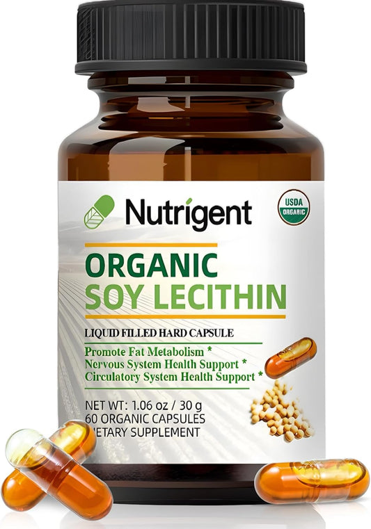 Organic Soy Lecithin Supplement 800mg - Brain & Liver Health Support - Non-GMO - Gluten Free - 60 Count