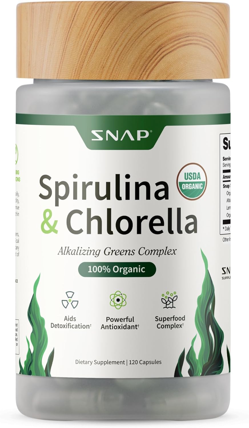 Organic Spirulina Chlorella Capsules - Natural Energy & Metabolic Health Boost, 120 Capsules