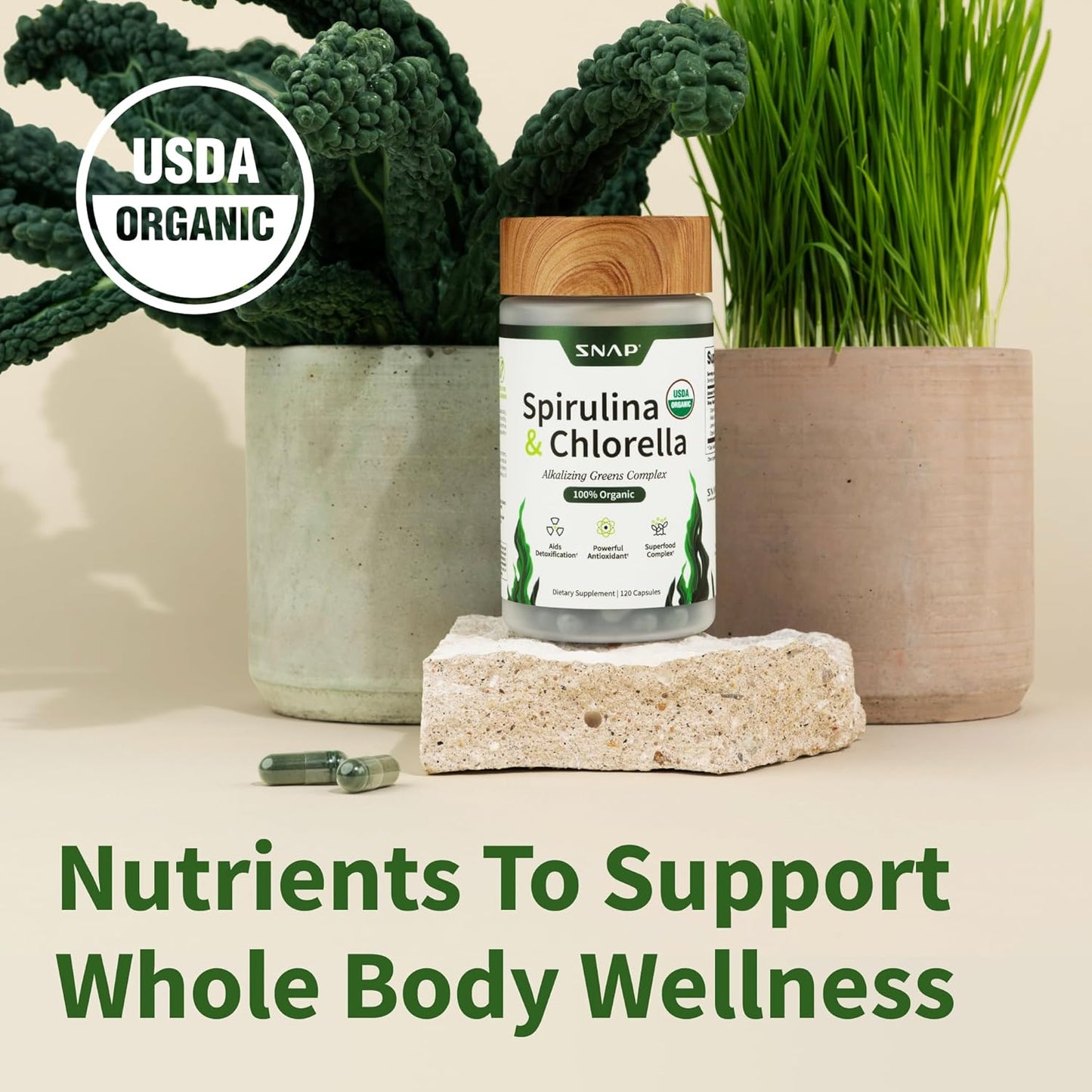 Organic Spirulina Chlorella Capsules - Natural Energy & Metabolic Health Boost, 120 Capsules