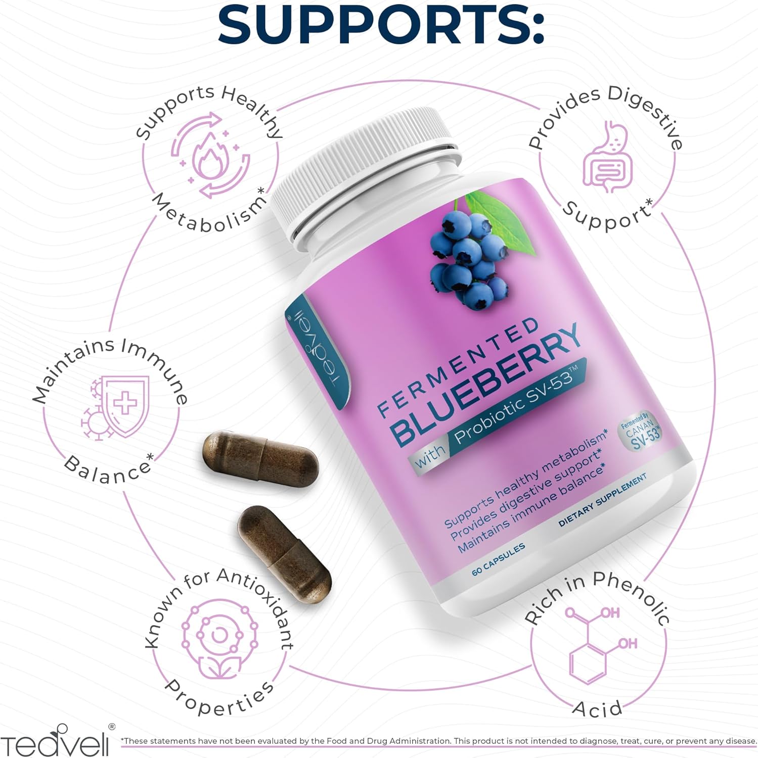 Organic Spirulina Chlorella Capsules with Fermented Blueberry - Superfood Supplement for Health and Wellness