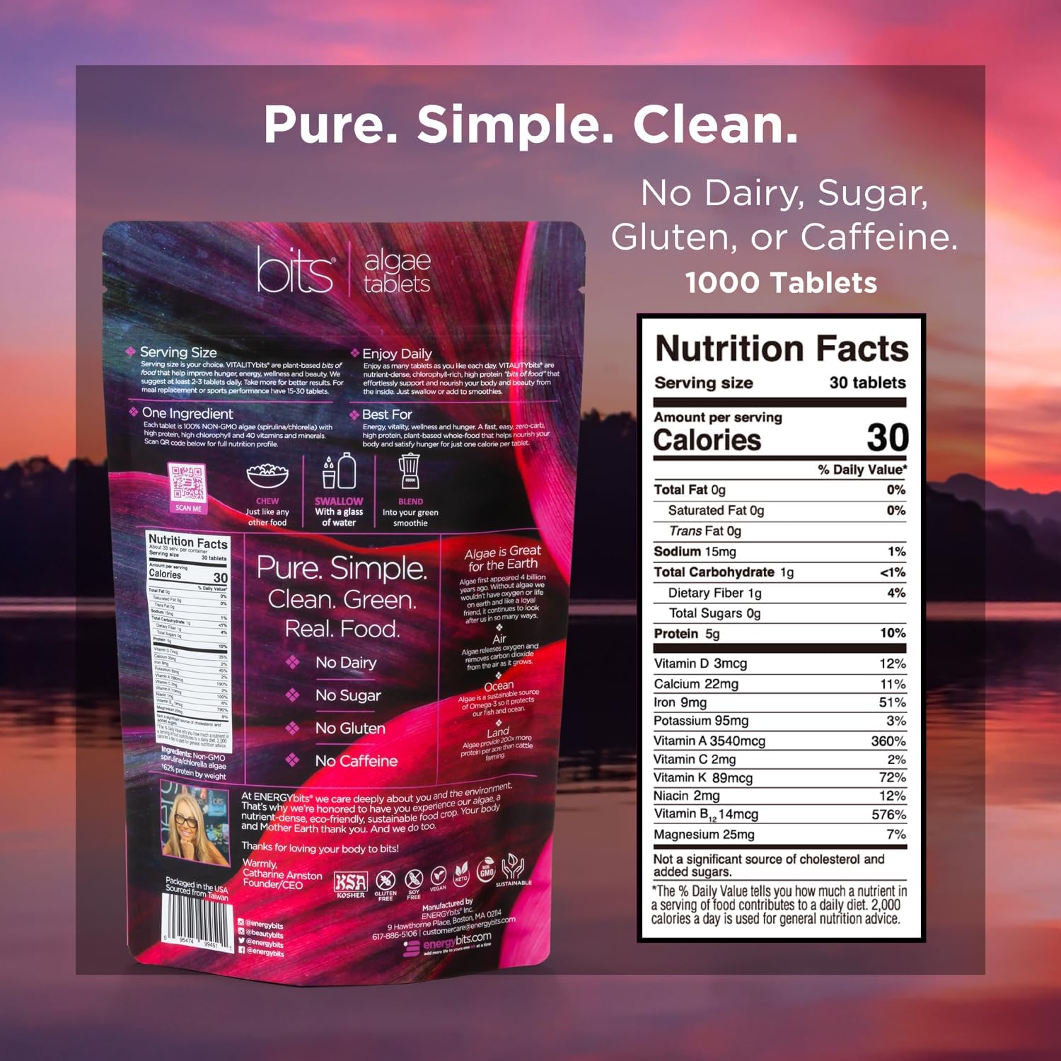 Organic Spirulina & Chlorella Tablets for Energy, Beauty, and Self Care - Algae Superfood - Vegan, Keto, Gluten Free - 1000 Tablets