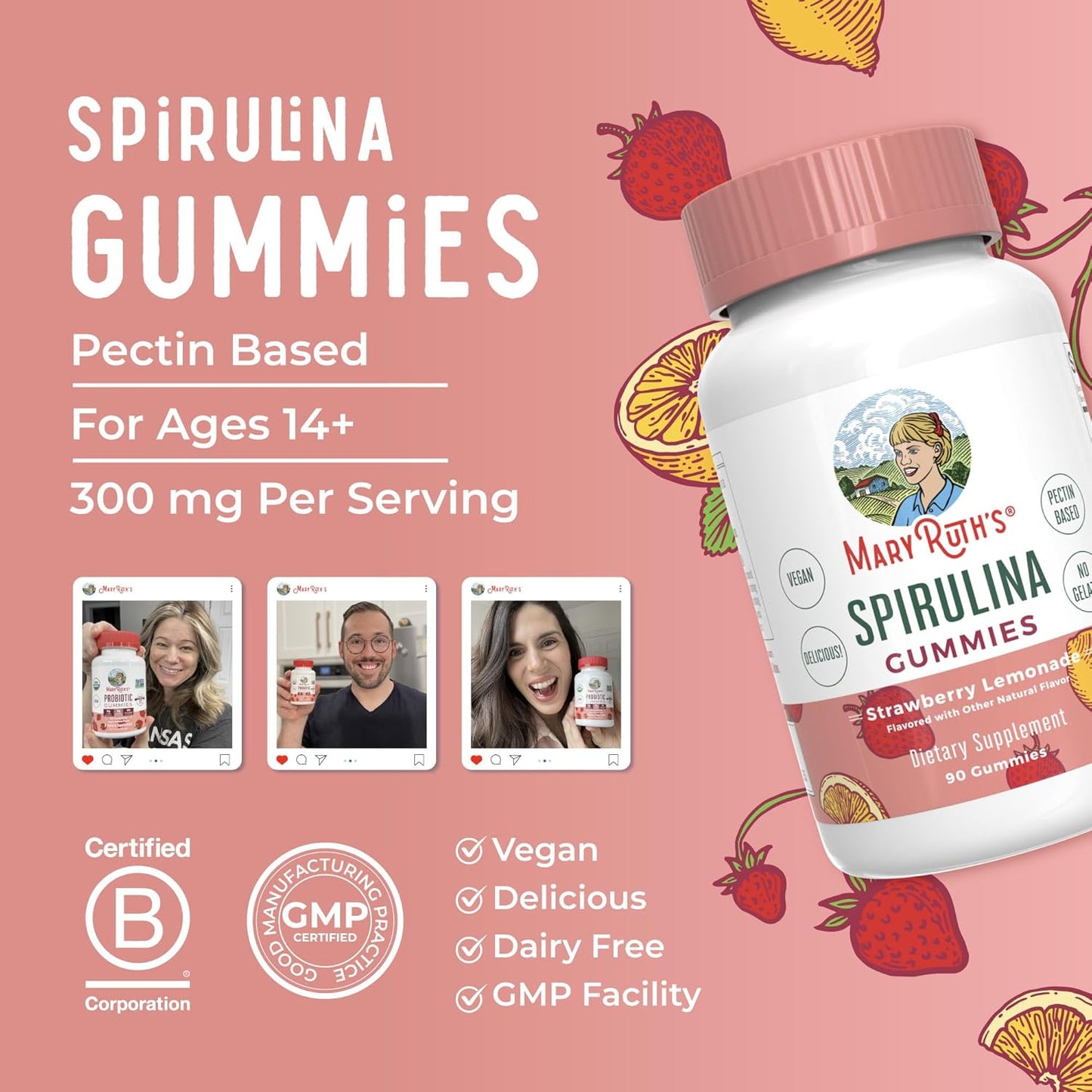Organic Spirulina Gummies for Ages 14+ | Vegan Superfood Gummies | Non-GMO | 90 Count