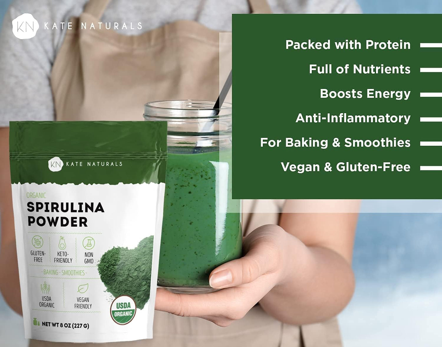 Organic Spirulina Powder - Immune Support & Antioxidants - Nutrient-Dense Superfood (8 oz, USDA Certified, Non-GMO, Gluten-Free)