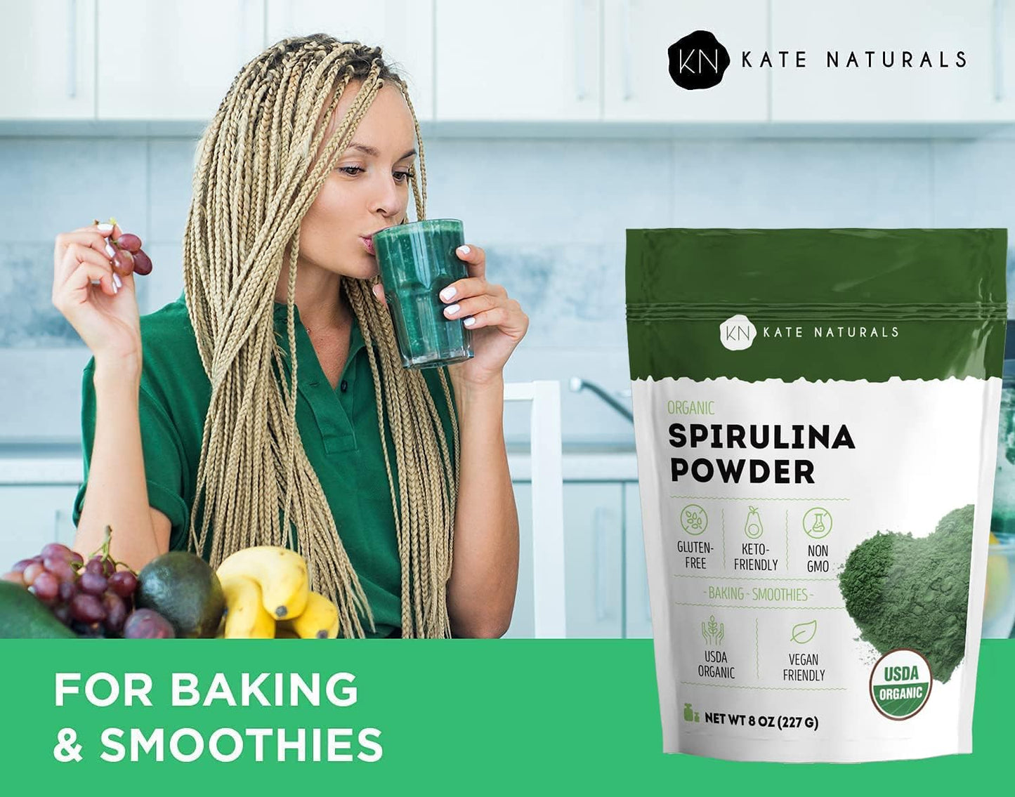 Organic Spirulina Powder - Immune Support & Antioxidants - Nutrient-Dense Superfood (8 oz, USDA Certified, Non-GMO, Gluten-Free)